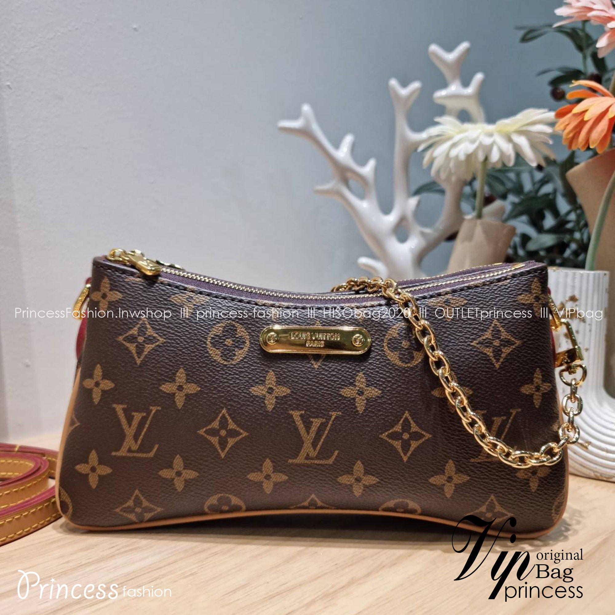 LV liv pochette กระเป๋าสะพายทรงสวย เป็นเอกลักษณ์ ดีไซน์ลวดลายโมโนแกรมเรียบหรู