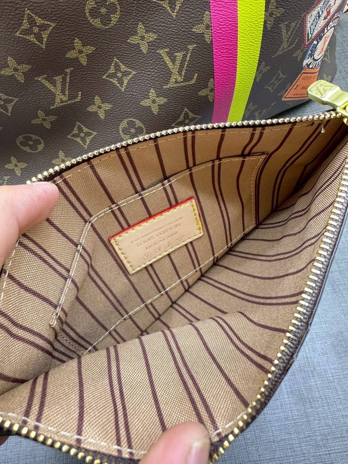ORI หนังแท้ | LV Neverfull MM Mon Monogram Meridian / LV Tote Bag กระเป๋าสะพายทรงโท้ทใบใหญ่ ลายทางคาดหน้าสไตน์ท่องเที่ยว