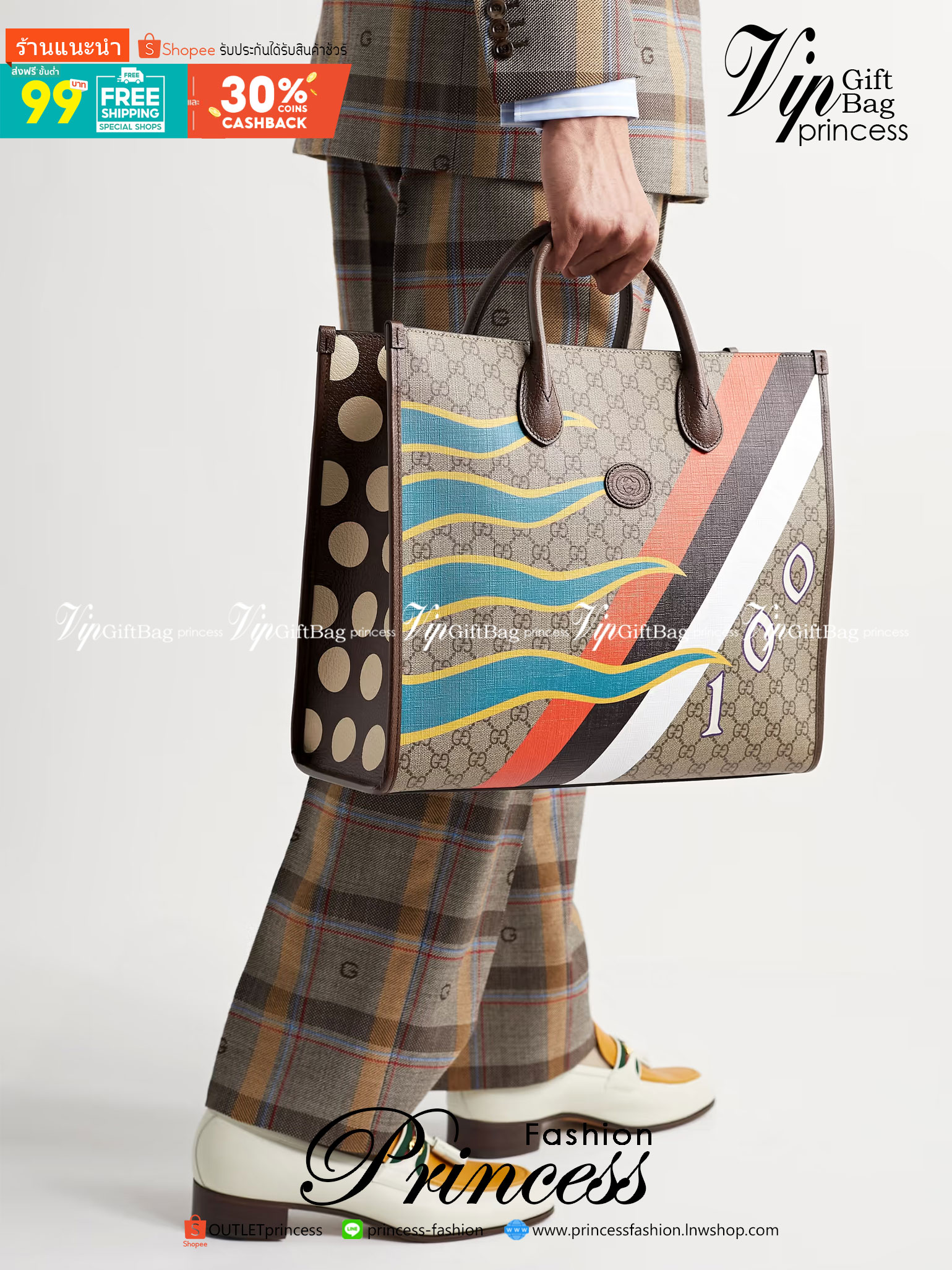 GUCCI Printed Monogrammed Coated-Canvas and Leather Tote Bag / GG Shopping Bag กระเป๋าไซส์ใหญ่ โดดเด่นด้วยลายปริ๊น สวยเอกลักษณ์ พร้อมส่งที่ไทย ภาพสินค้าถ่ายจากงานจริง ใช้งานต่างประเทศได้ วัสดุหนังแคนวาส ภายในโล่งกว้างมาก ใส่ของแบบแน่นๆ จุๆไปได้เลย หมดห่วง
