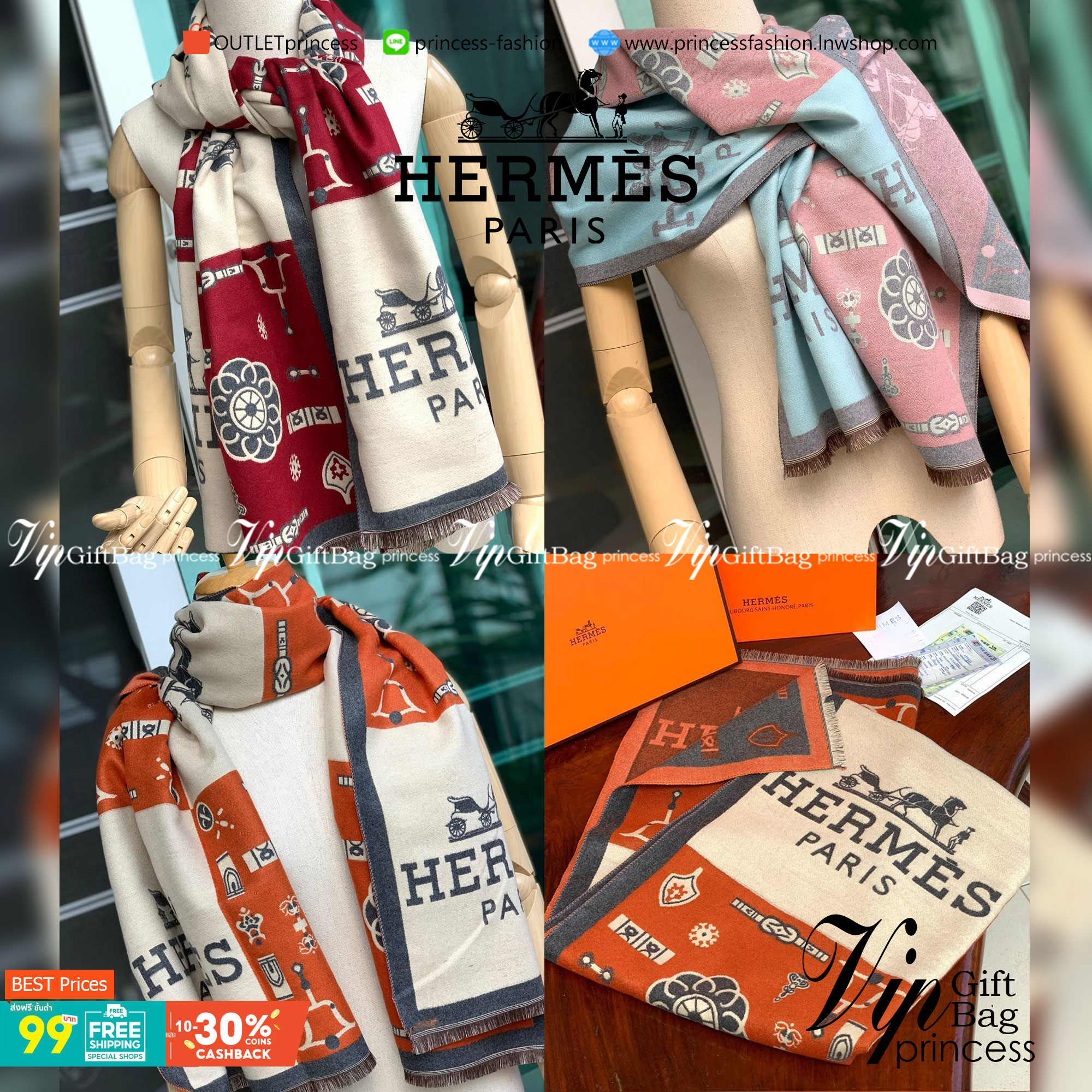 Hermes Paris Women’s Scarves Accessories Scarf ผ้าคลุมไหล่ผืนใหญ่ สวยหรูตาสแบบฉบับจากHermes ถักทอด้วยผ้าcashmere ผ้าเนื้อดี สัมผัสนุ่มมือ ทอลายในตัว สีสันและลายคมชัด ผืนใหญ่ ให้ความอบอุ่น มาเป็นเซ็ทของขวัญ เพื่อมอบเป็นของขวัญชิ้นดีแทนความรู้สึกดีๆให้กับที
