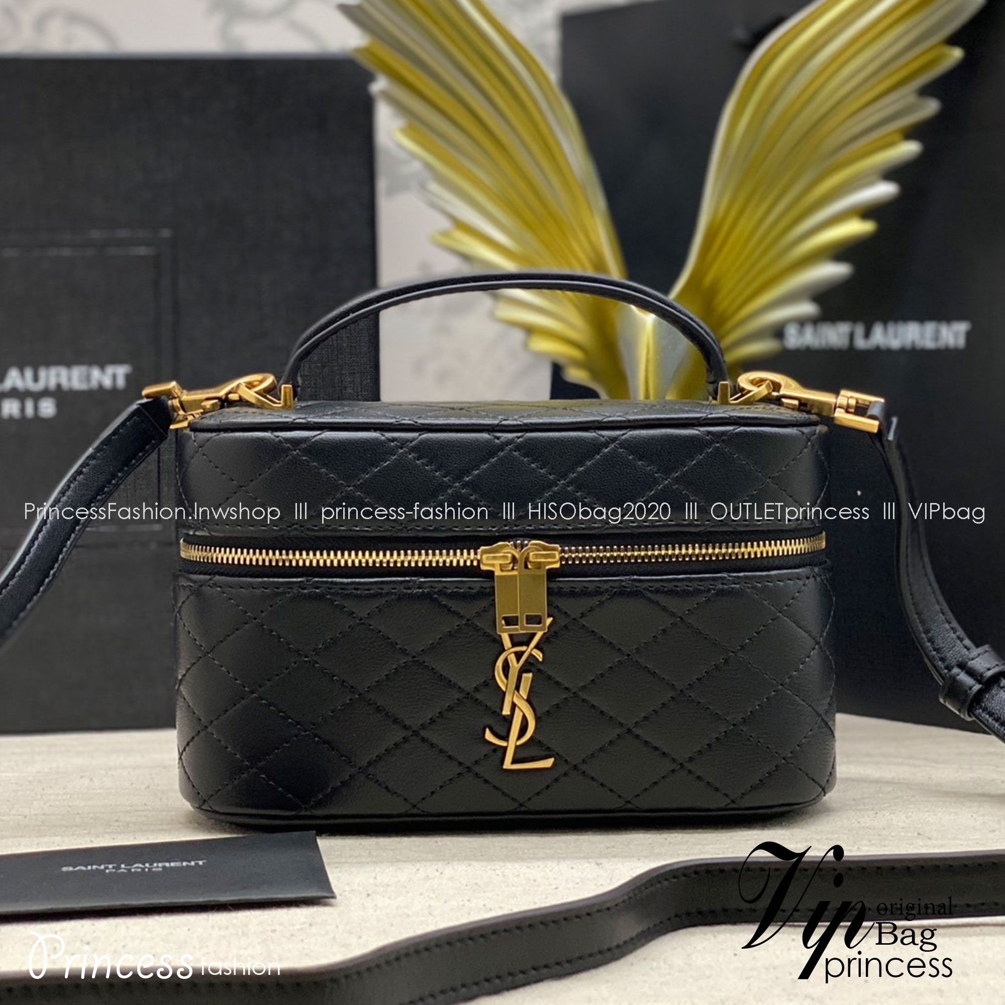 YSL GABY VANITY BAG กระเป๋าใส่เครื่องสำอางซิปรอบ งานหนังสวยเต็มใบ เกรดออริ สลับแท้ 1:1 ใช้ต่างประเทศได้