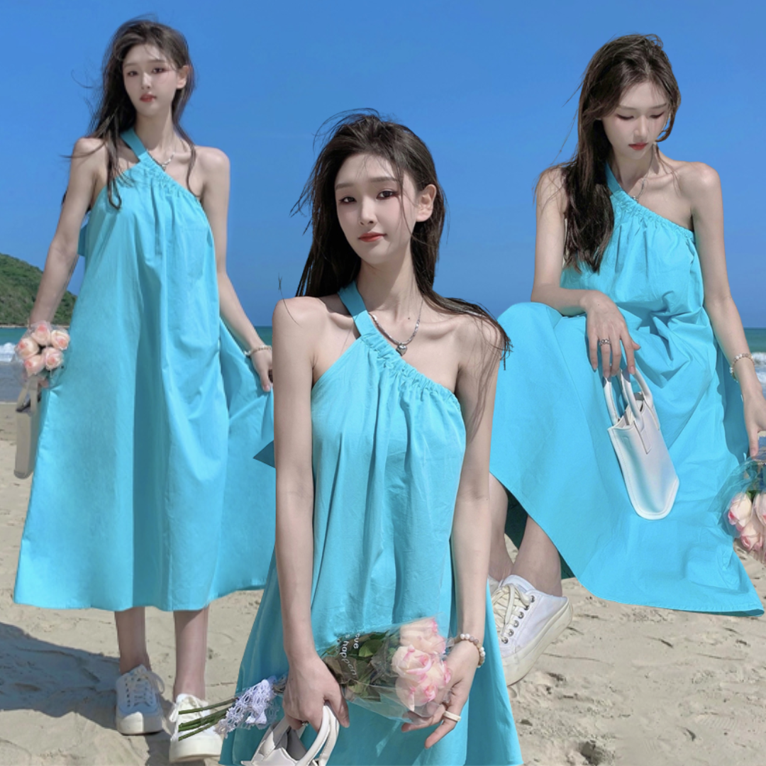พร้อมส่ง 🦄🐋 Maxi sky dress เดรสตัวยาวเปิดไหล่สีฟ้าน่ารักมาก (IN37092)