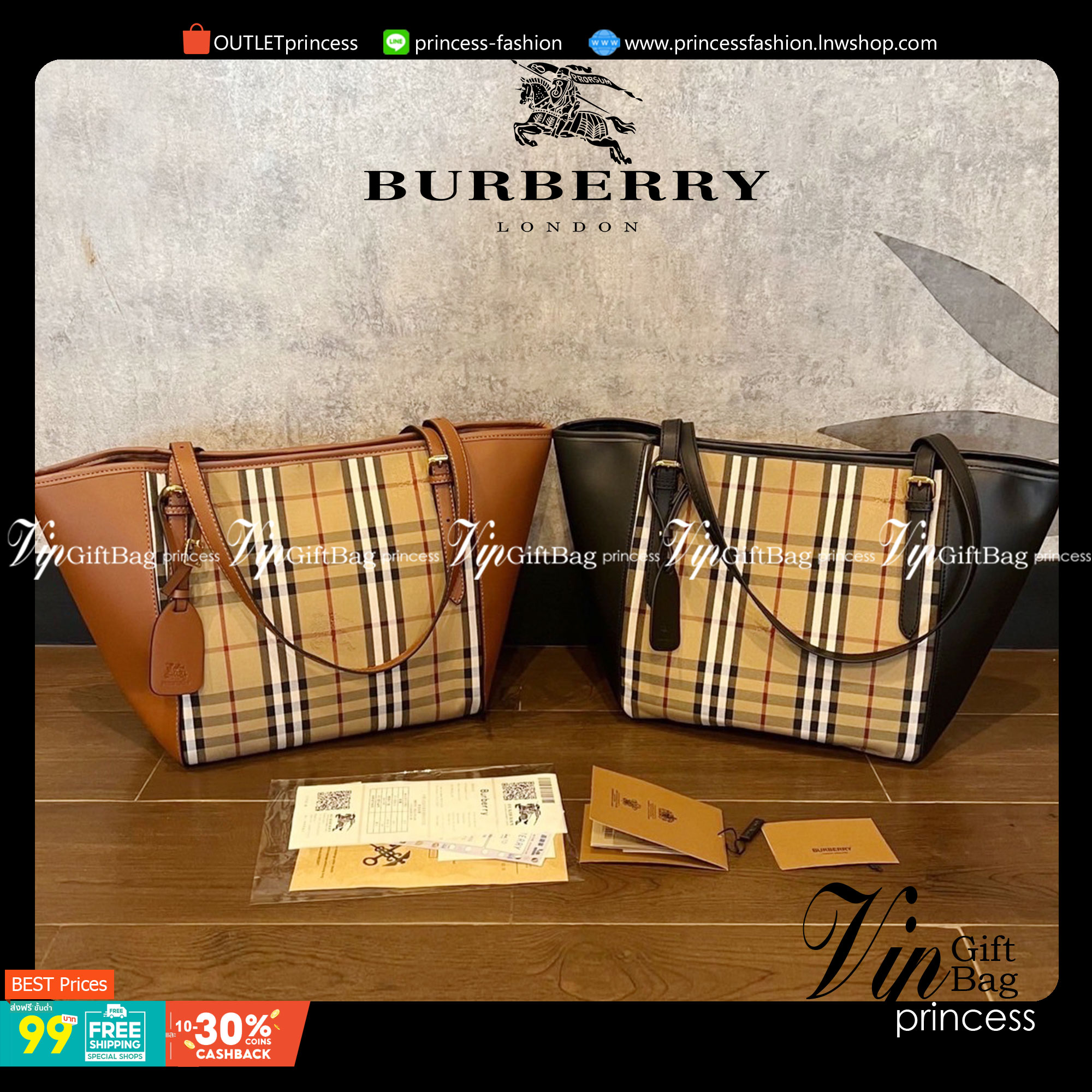 BURBERRY TOTE VINTAGE BAG วัสดุหนัง CANVAS สลับหนัง ลายออริจินอลแบรนด์ตัดขอบหนัง ภายในมีช่องใส่ของโล่งกว้าง สามารถใส่มือถือ ipad ของจุกจิกได้ อีกด้านใส่ของพร้อมหยิบใช้ อะไหล่แบรนด์สีทองวินเทจ Rare items เด็ดๆแบบนี้ห้ามพลาดน้าาา