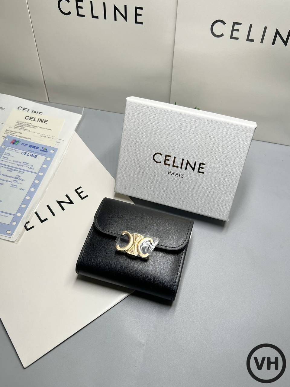 ORI หนังแท้ | CELINE Wallet / CELINE SMALL TRIFOLD WALLET IN TRIOMPHE CANVAS กระเป๋าสตางค์ใบสั้น 3 พับ กระเป๋าสตางค์เซลีน