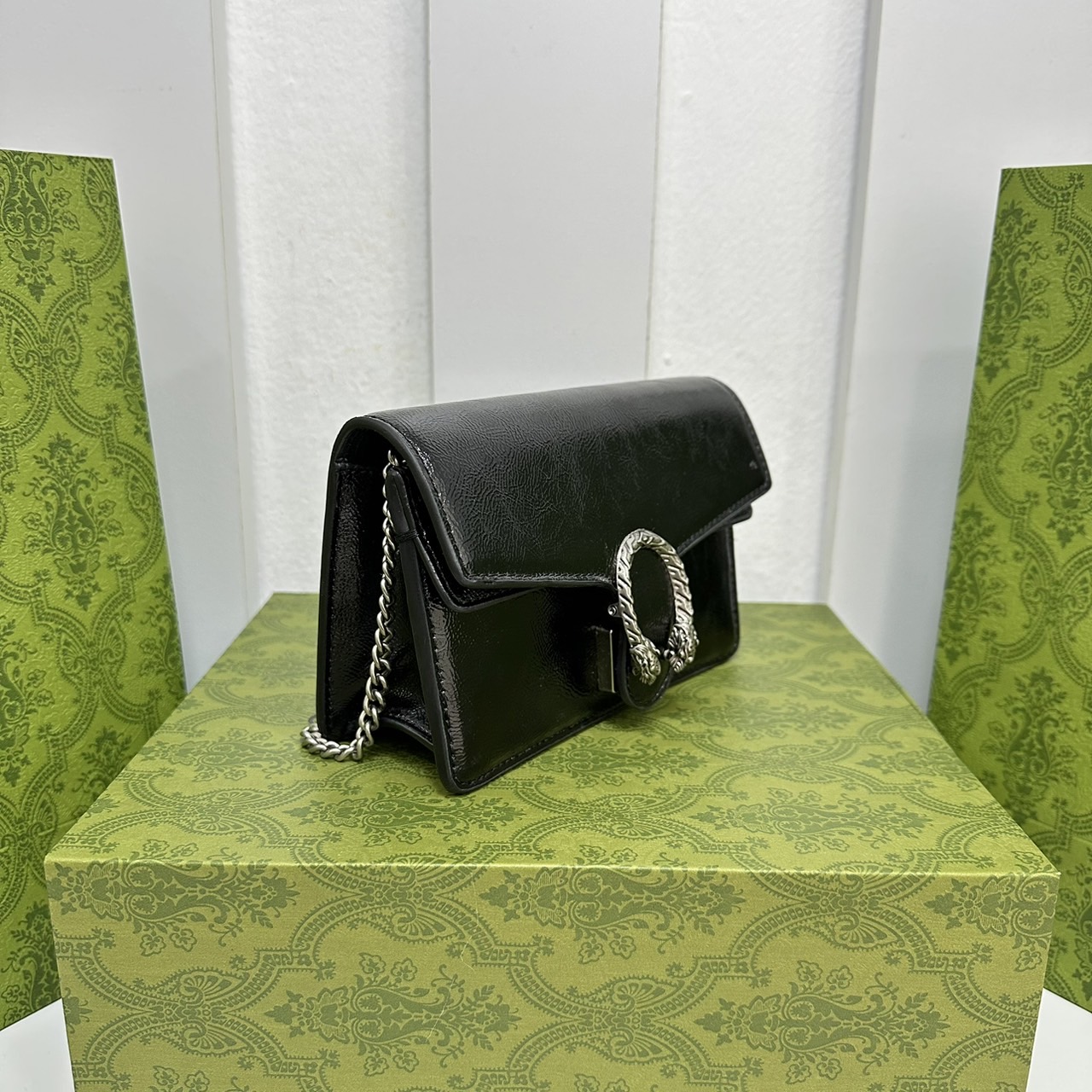 GUCCI DIONYSUS SUPER MINI BAG Patent Leather กระเป๋าสะพายหนังแก้ว เกรดออริ สลับแท้ 1:1 ใช้งานต่างประเทศได้