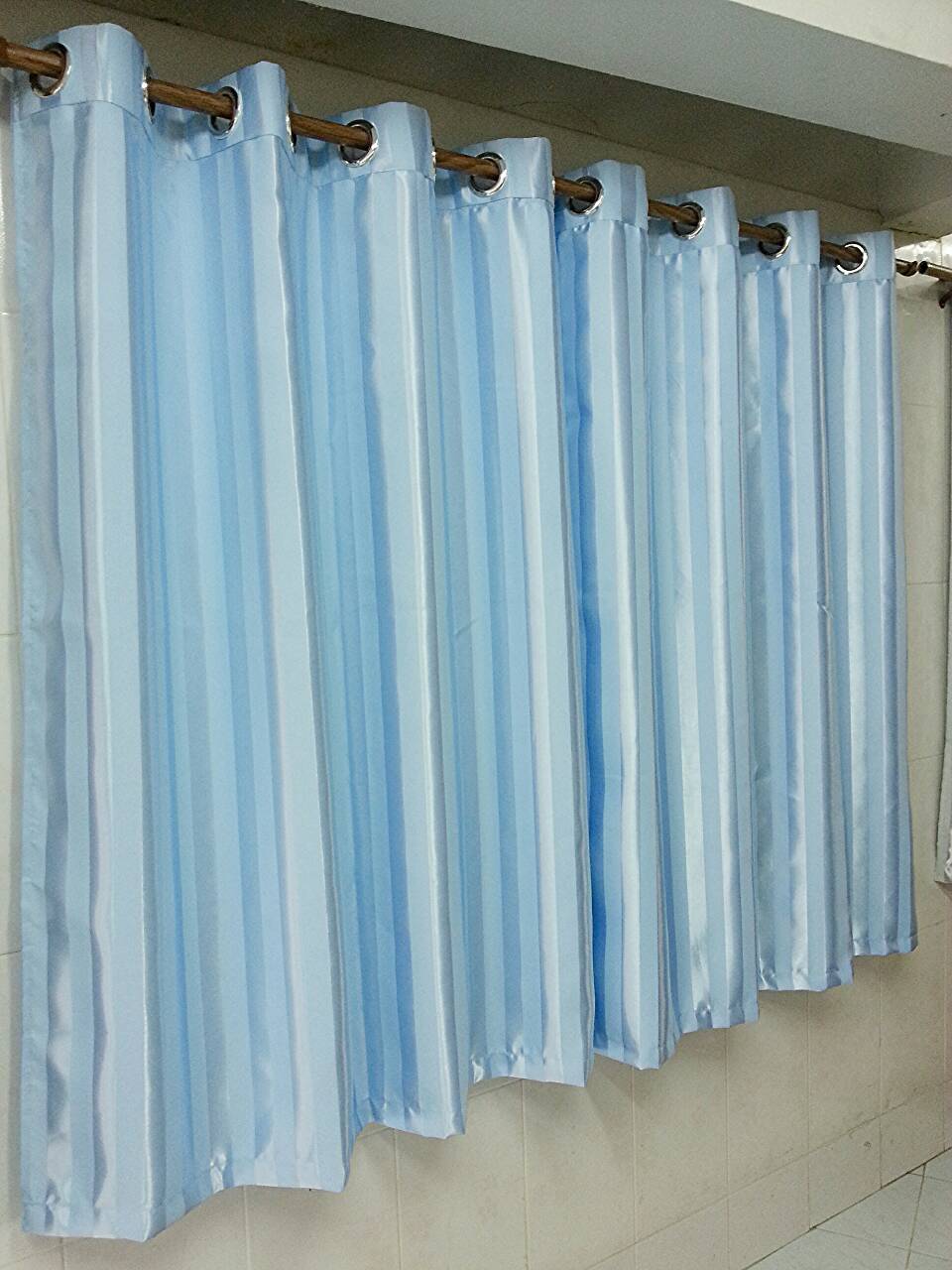 ผ้าม่านหน้าต่างกันยูวี หนา ลายทางเล็ก สีฟ้าอ่อน
