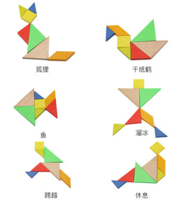 แทนแกรมไม้สี 7 ชิ้นของเล่นเสริมไอคิวเด็ก