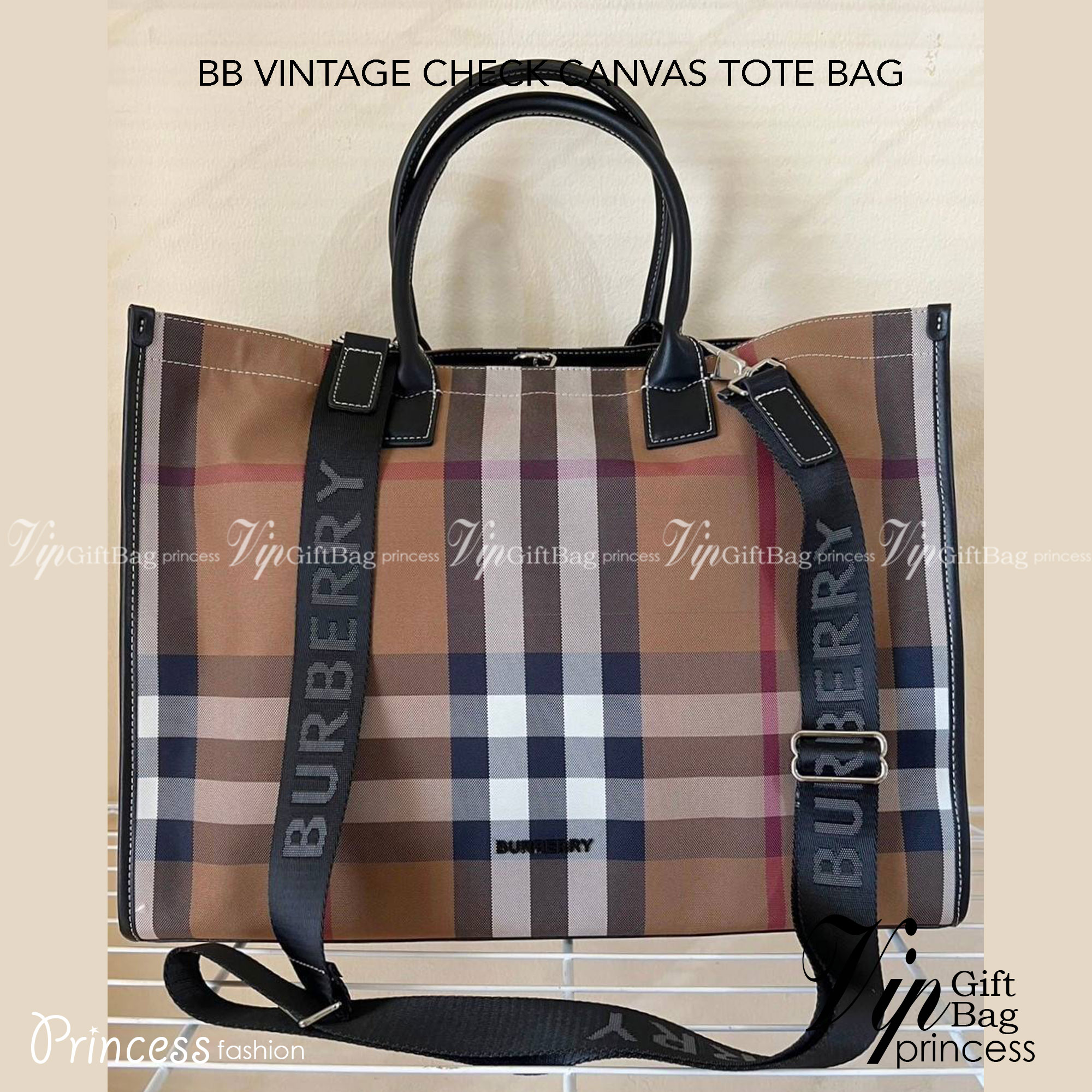 BURBERRY BORSA TOTE BAG / BURBERRY VINTAGE CHECK CANVAS TOTE BAG / BURBERRY FRAGRANCES MONOGRAM TOTE BAG กระเป๋าทรงโท้ทใบใหญ่