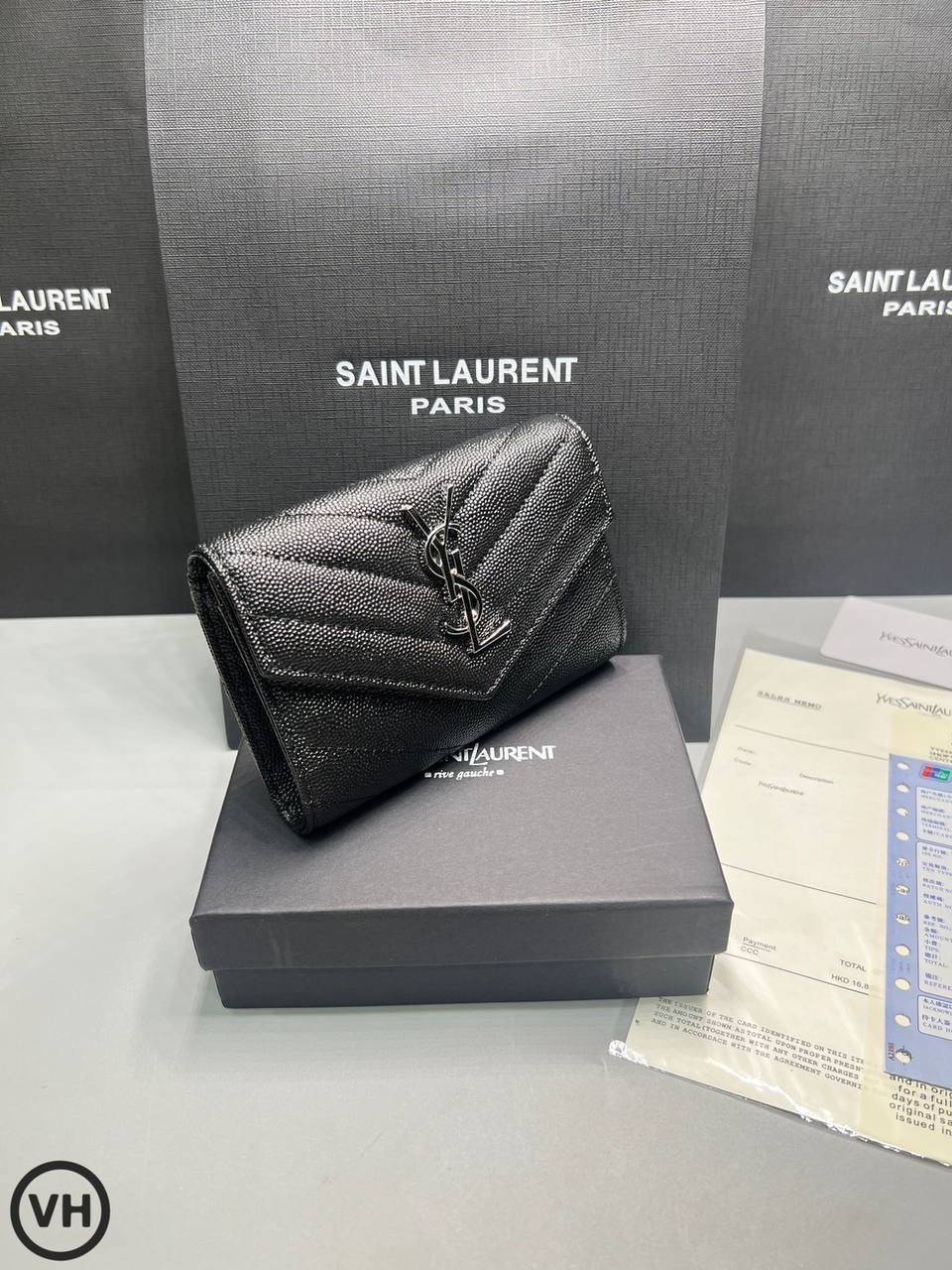 ORI หนังแท้ | YSL CASSANDRE MATELASSE small envelope wallet / YSL Short Wallet กระเป๋าสตางค์ใบสั้น กระเป๋าใส่เหรียญ กระเป๋าใส่การ์ด