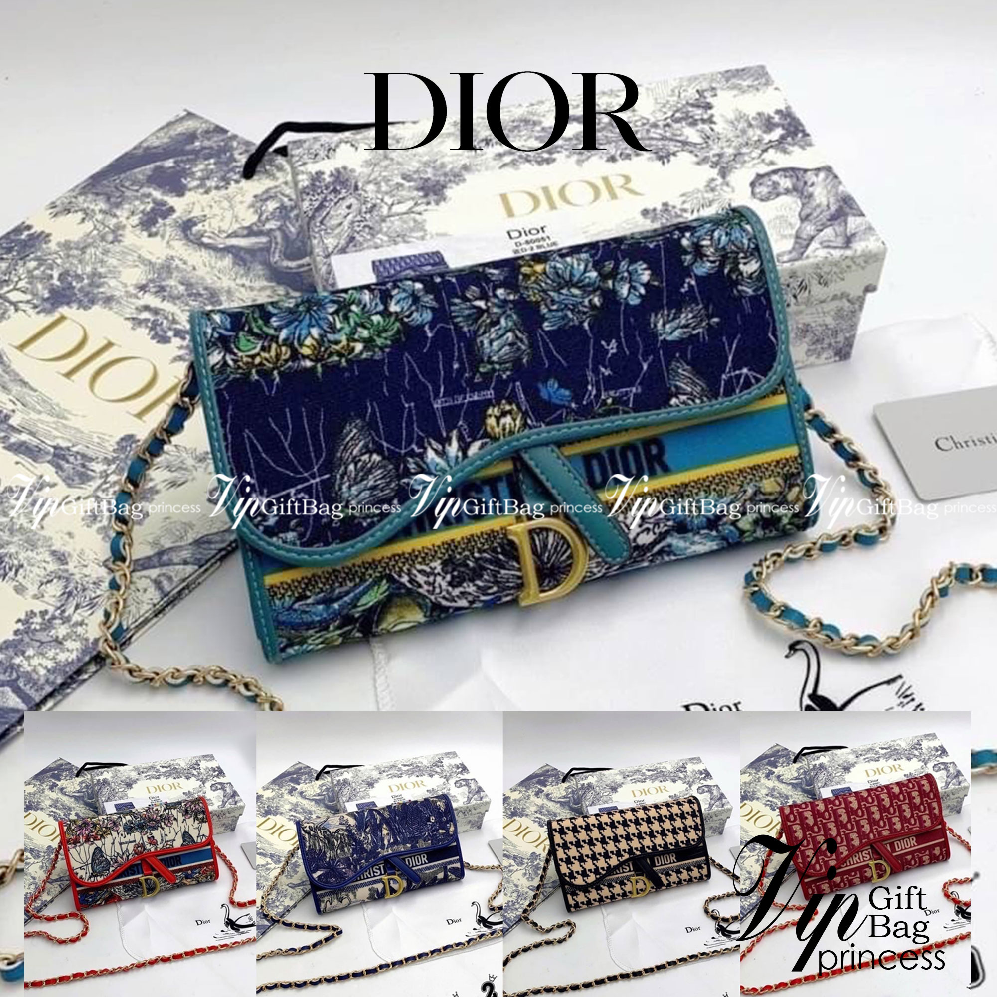 DIOR LONG WALLET WITH CHAIN MONOGRAM / DIOR WALLET กระเป๋าสตางค์ใบยาวพร้อมสายสะพายโซ่อะไหล่ทองสลับหนัง ขนาดกำลังน่ารัก เป็นเอกลักษณ์ของความหรู วัสดุแคนวาสแท้และผ้า Jacquard อย่างดี ผสมผสานความสง่างามและคลาสสิกที่เข้ากับยุคสมัย ด้านหน้าโดดเด่นด้วยซิกเนเจอร