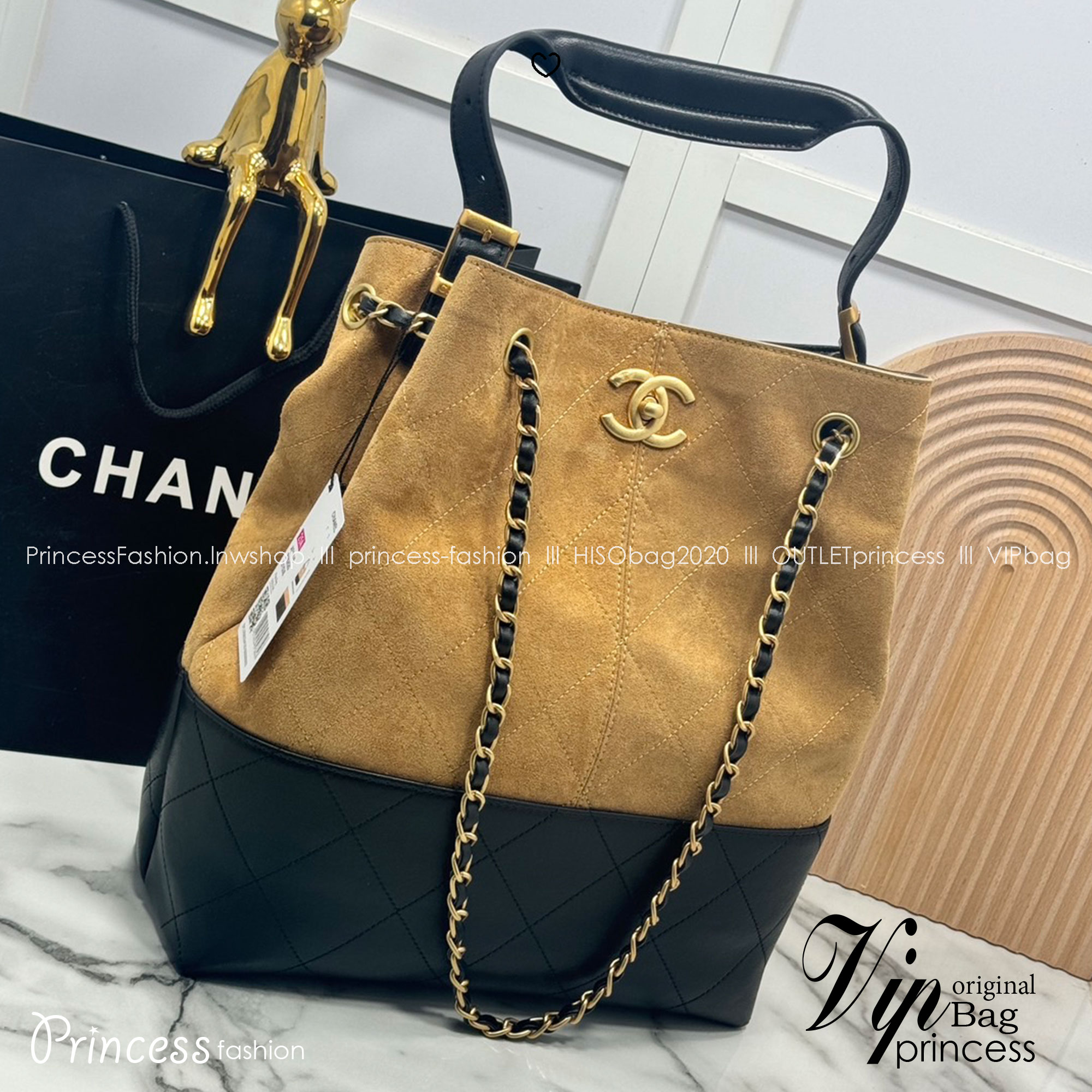ORI หนังแท้ | CHANEL Shopping Bag 25A Suede Bag กระเป๋าช้อปปิ้งทรงโท้ท ดีไซน์ใหม่ทรงยาว หนังกลับสีทูโทน ในคอล Métiers D'art 2024/25
