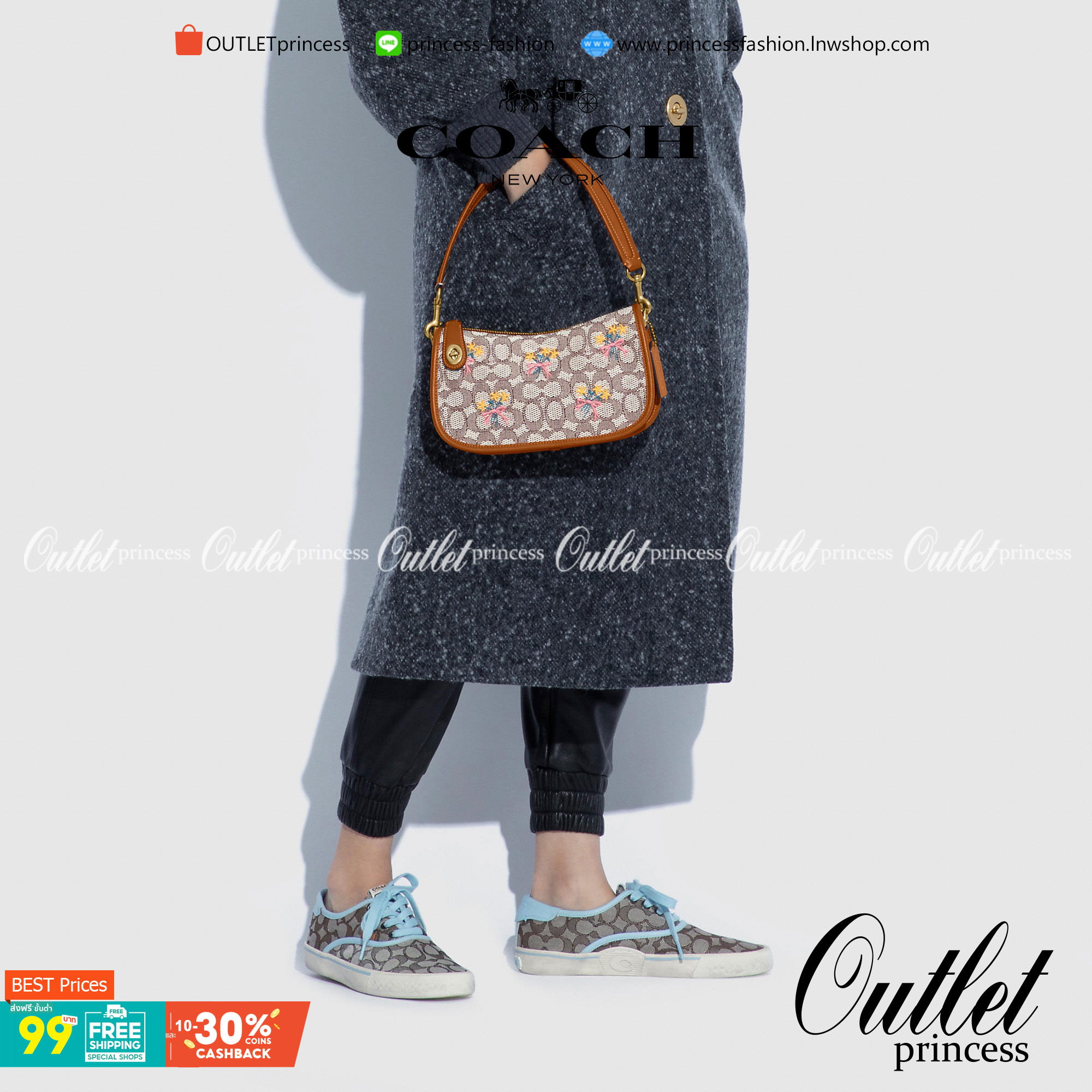 รุ่นใหม่ล่าสุด ต้อนรับหน้าหนาวนี้กันค่าา🎀 COACH SWINGER BAG IN SIGNATURE TEXTILE JACQUARD WITH BOUQUET MOTIF EMBROIDERY ((C6289)) พร้อมส่งที่ไทย จำนวนจำกัด สวยมากๆค่ะ! กระเป๋าหิ้วได้//สะพายข้างได้ วัสดุJacquardทอลายแบรนด์+หนังแท้ ได้ลงตัวสวย ดูคลา