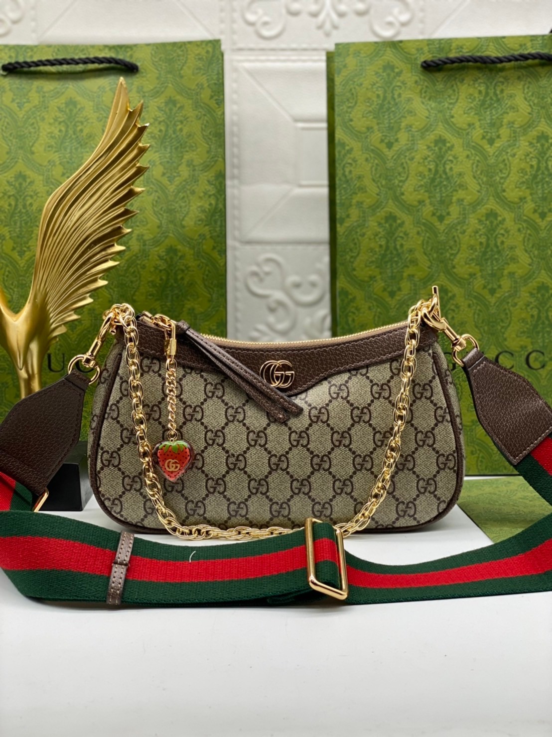 GUCCI Ophidia small handbag strawberry เกรดออริจินอล งานสวยตรงปก ภาพถ่ายจากงานขายจริง ใช้งานต่างประเทศได้
