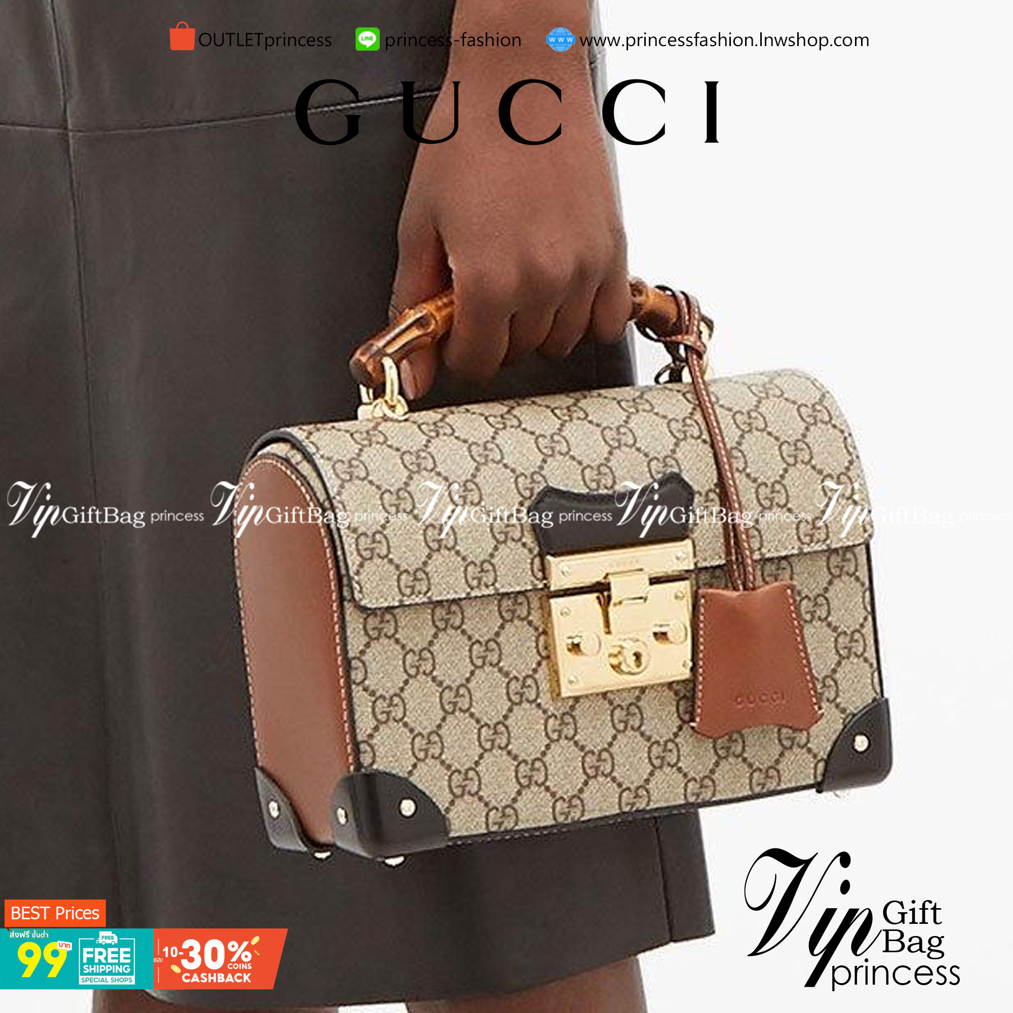 VIP 】หนังแท้ GUCCI Padlock GG small bamboo shoulder bag พร้อมส่งที่ไทย