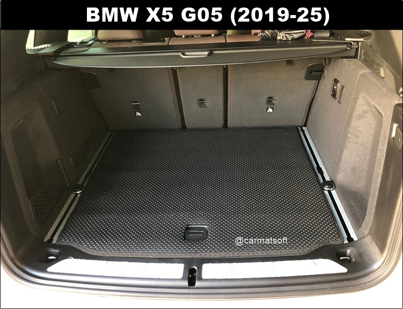 แผ่นปูท้ายรถ BMW X5 G05 (2019-25) ลายกระดุมเล็กPVC สีดำ เข้ารูป ตรงรุ่นรถ ธรรมดา+Pugin Hydrid