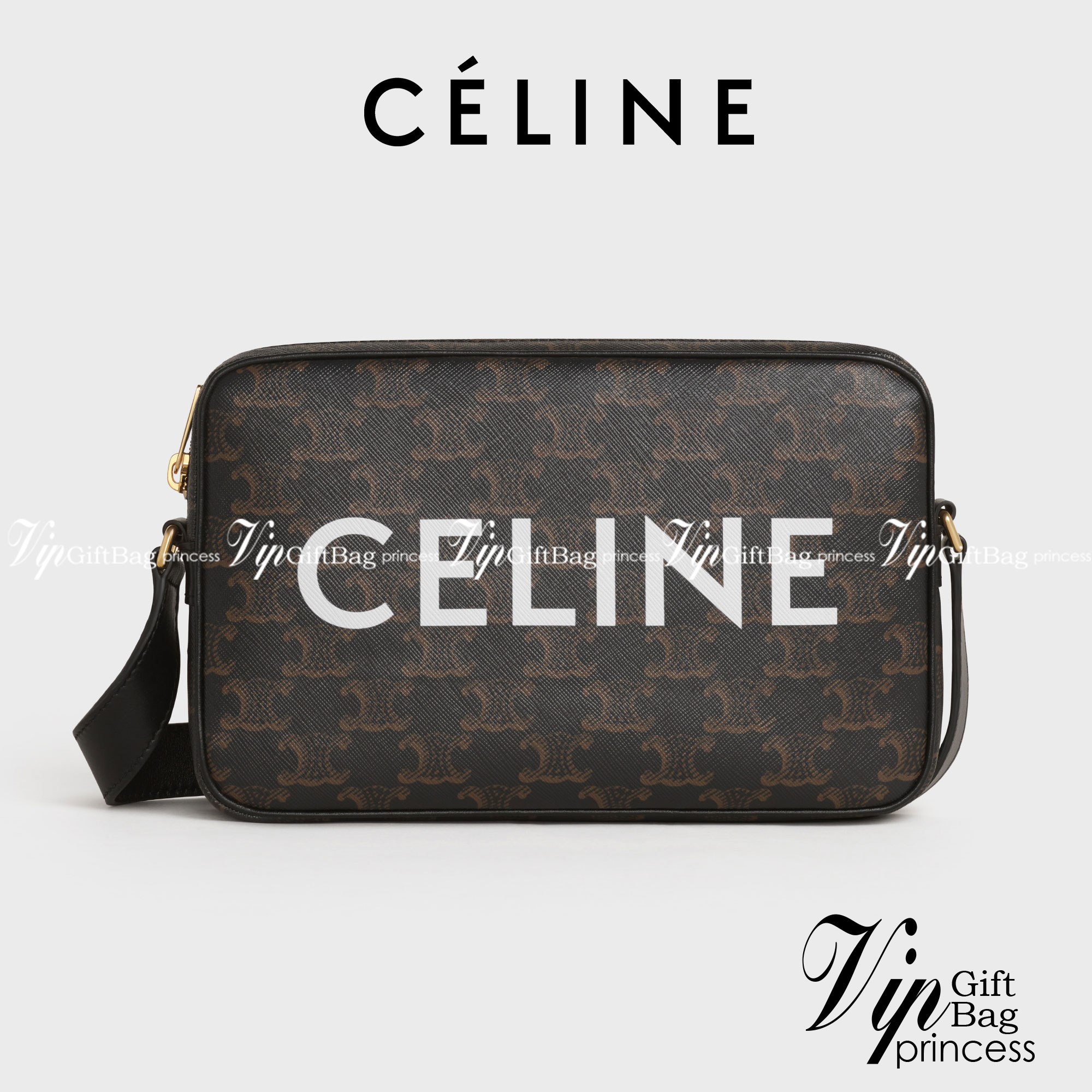 หนังแท้ CELINE Medium Messenger Bag In Triomphe Canvas With Celine Print In Black กระเป๋าทรงครอสบอดี้ วัสดุหนังแท้ทั้งใบ ขนาดกลางกำลังดี น้ำหนักเบา รูปทรงใช้งานง่าย ได้ทั้งหญิงชาย ภาพสินค้าถ่ายจากงานขายจริง ใช้งานต่างประเทศได้