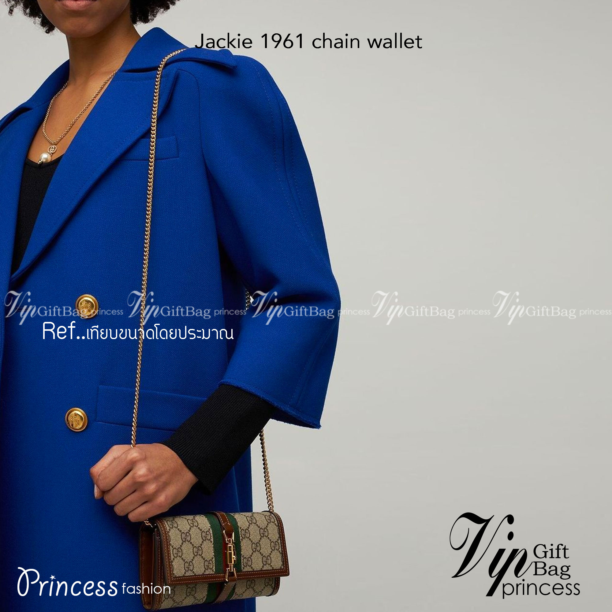 GUCCI Jackie 1961 chain wallet กระเป๋าสตางค์ใบยาวพร้อมสายสะพายโซ่สีทอง ขนาดพกพา หยิบจับถนัดมือ