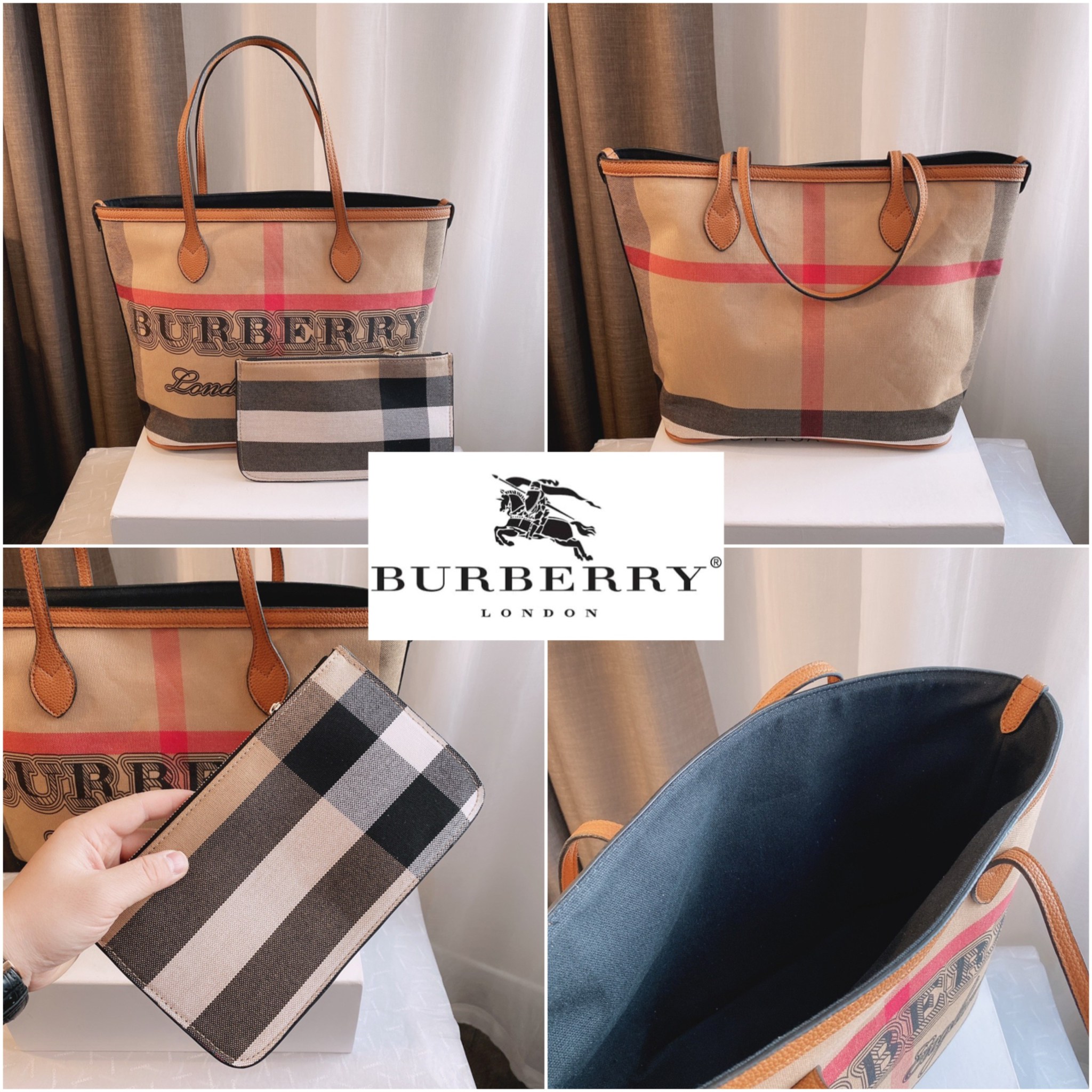 BURBERRY DUO TOTE VINTAGE BAG VIP GIFT WITH PURCHASE (GWP) พรีเมี่ยมกิ๊ฟ Limited Edition จากBURBERRY *ซื้อ1ได้ถึง2ใบ 👏👏 วัสดุหนังCANVAS หูหิ้วหนัง ภายในมีช่องใส่ของโล่งกว้าง สามารถใส่มือถือ ipad ของจุกจิกได้