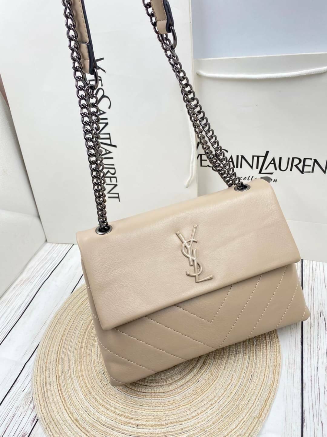 VIP 🥂 YVES SAINT LAURENT Large Sunset Shoulder Bag / YSL Shoulder Bag 11" ภาพสินค้าถ่ายจากงานขายจริง พร้อมส่งที่ไทย