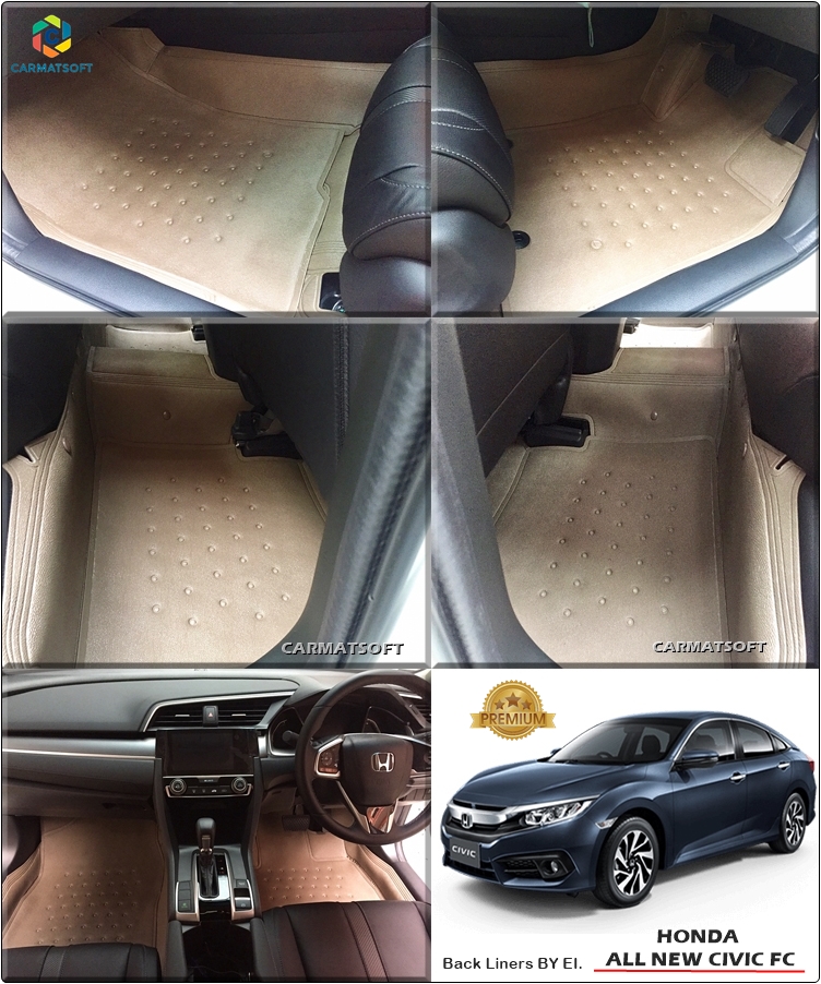 พรมปูพื้นรถยนต์ HONDA CIVIC FC FK FE ลายหนังแท้ รีดขอบ สีน้ำตาล เต็มคัน*ระบุสีในหมายเหตุ*