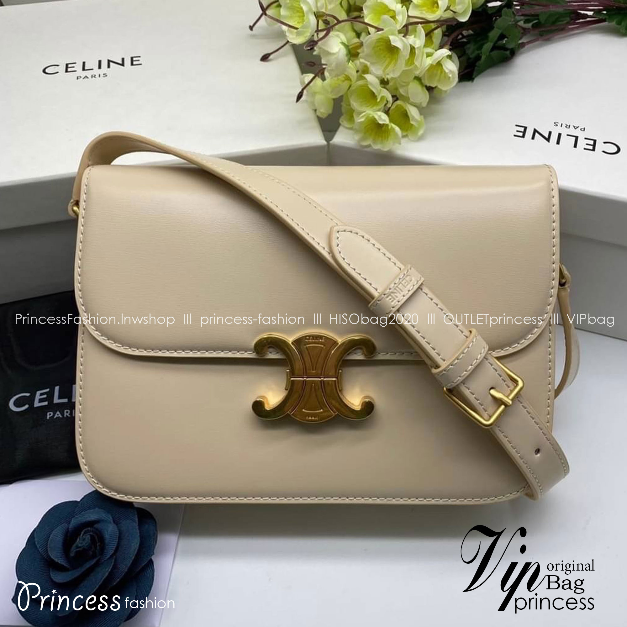 MEDIUM 22cm : CELINE CLASSIQUE TRIOMPHE BAG IN SHINY CALFSKIN / Celine Triomphe Bag / Celine Bag พร้อมส่ง 10 สี เกรดออริ 1:1 กระเป๋าแบรนด์หรูที่ควรมีแห่งปี