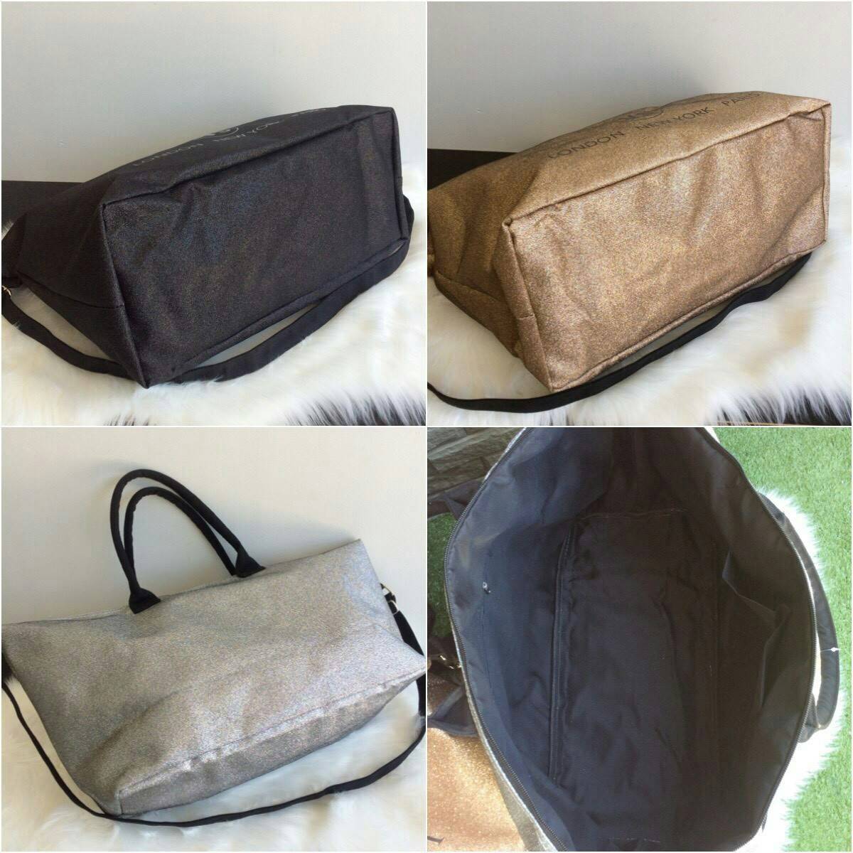 VICTORIA'S SECRET CANVAS GLITTER LARGE RUNWAY TRAVEL BAG 2017 กระเป๋าทรง Travel ใบใหญ่วัสดุ CANVAS GLITTER ด้านหน้าประดับโลโก้แบรนด์ glitter วิ๊งทั้งใบ เปิดปิดด้วยซิป ภายในกว้างจุสุดๆ ใส่เสื้อผ้าได้หลายชุด ไม่ว่าจะถือขึ้นเครื่อง, ไปต่างจังหวัด หรือไป