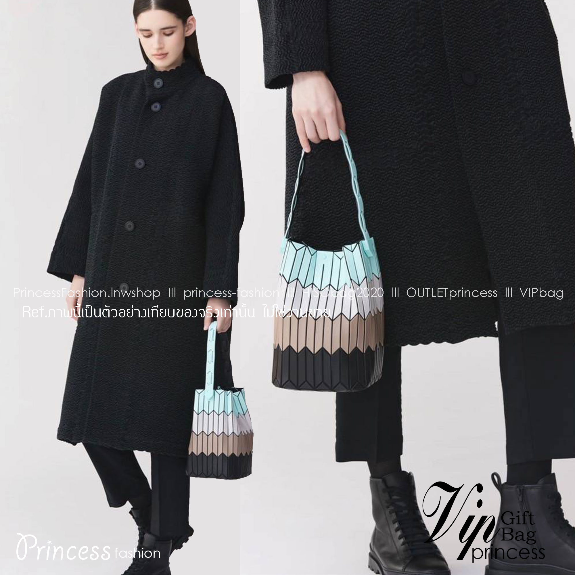 Baobao Issey Miyake Large Bucket กระเป๋าบัคเก็ตขนาดใหญ่สามารถใช้ใส่ร่มพับได้หรือขวดน้ำขนาดเล็กได้ ซีรีย์ใหม่นี้มีจุดเด่นที่แผ่นรูปทรงสี่เหลี่ยมด้านขนานในแนวตั้ง