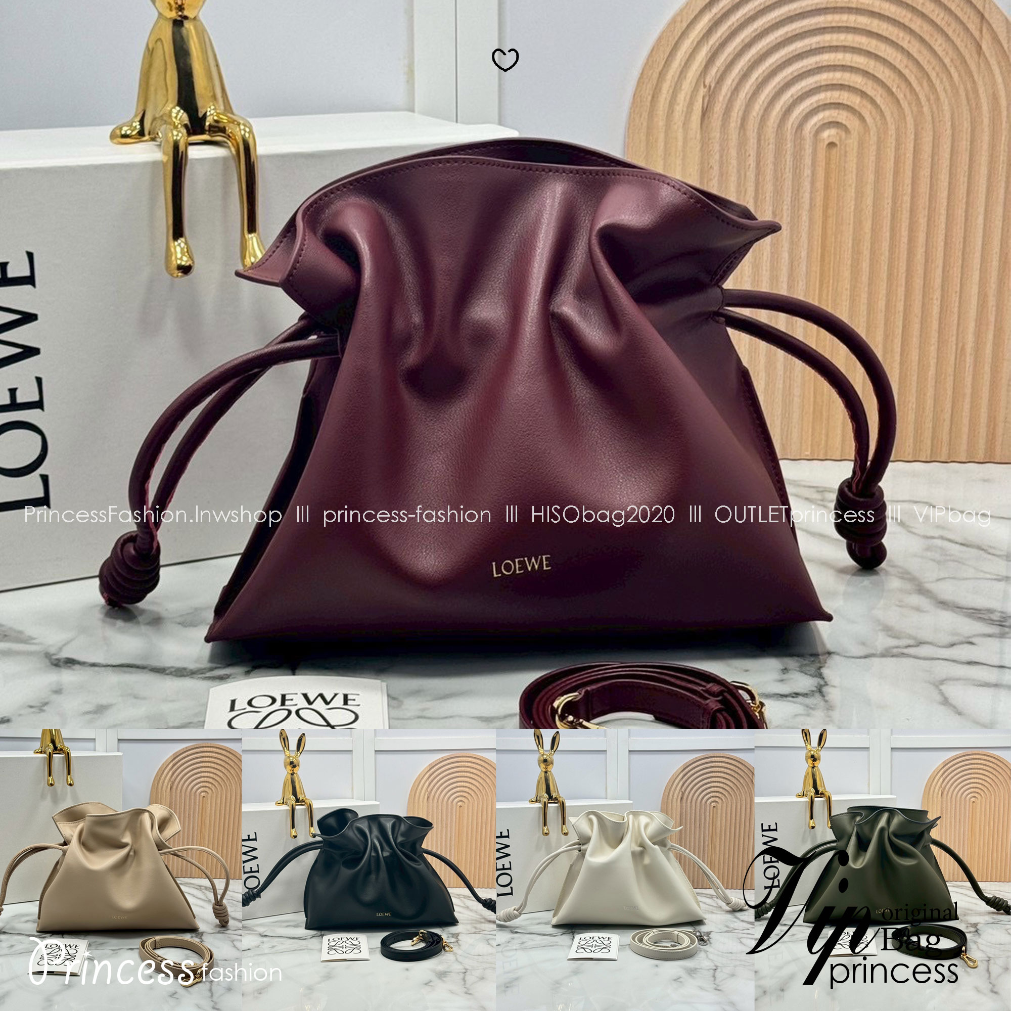 ORI หนังแท้ | Medium Loewe Flamenco clutch in nappa leather 30cm กระเป๋าสะพายทรงคลัชดีไซน์รูดเชือก เรียบหรูดูแพง เรียบง่ายใช้งานสะดวก หนังแนปป้าให้สัมผัสนุ่มสบายผิว มาพร้อมสายสะพายร้อยห่วงหรูหรา