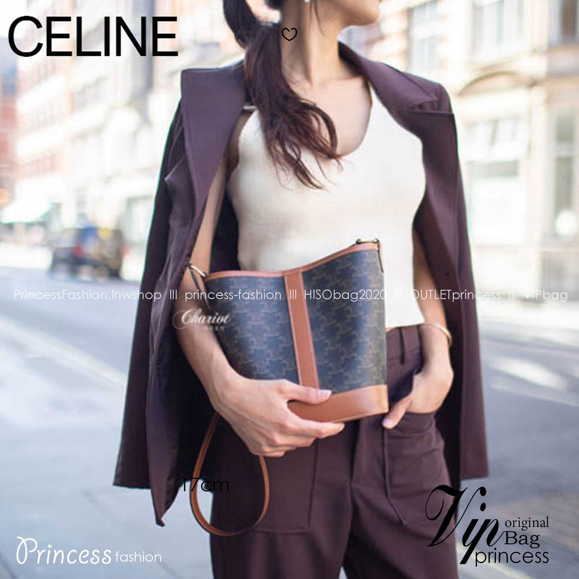 CELINE Small Bucket Bag in Triomphe Canvas 7" กระเป๋าสะพายทรงบัคเก็ต พิเศษพร้อมใบลูกสะดวกใช้งาน โท้ทรุ่นแรกของแบรนด์ที่ได้รับความนิยมมากที่สุด