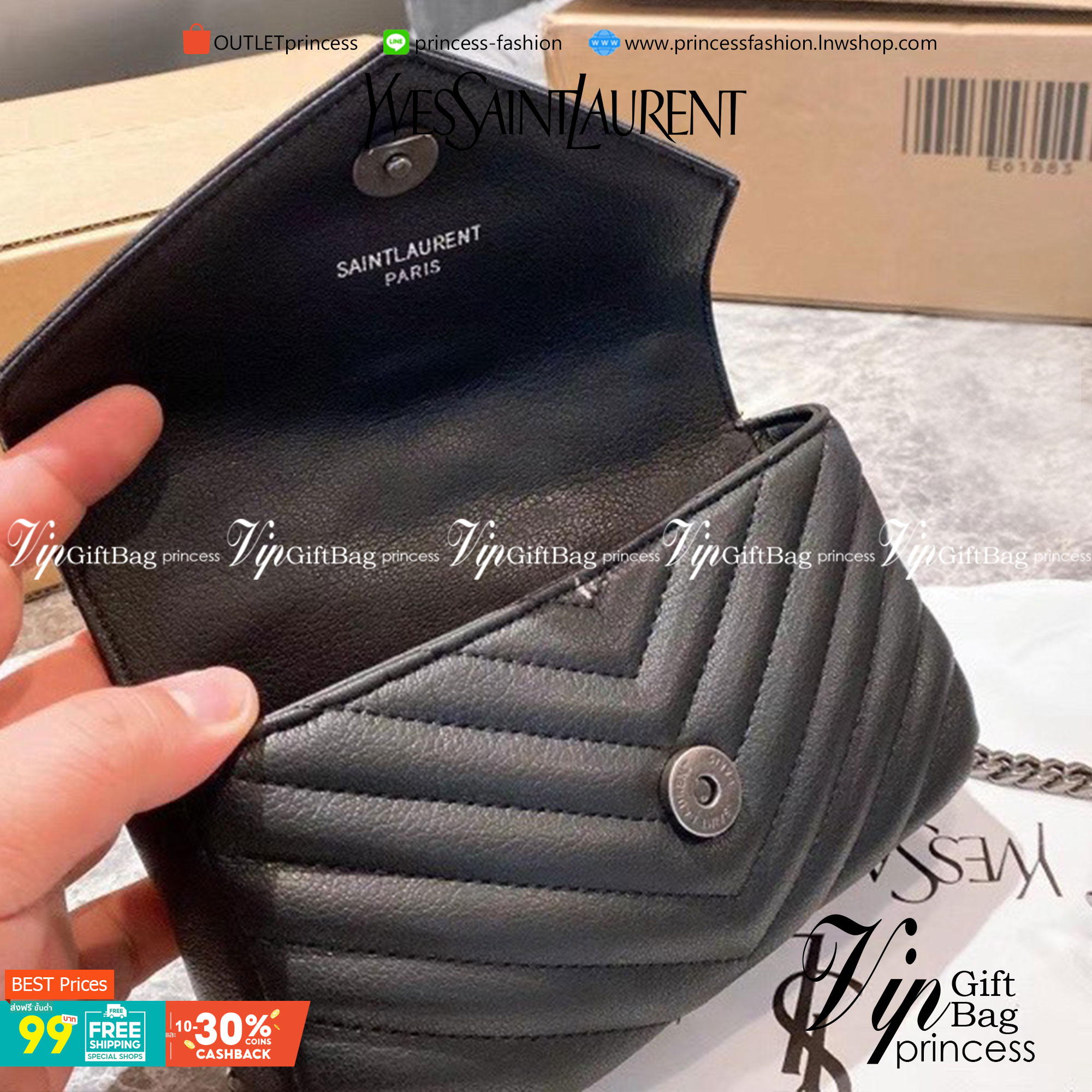 VIP 】YSL Saint Laurent Small College quilted leather shoulder bag กระเป๋าสะพายข้าง ลายเชฟรอน แต่งอะไหล่สีเงิน เปิดหน้าจะสะพายข้างหรือครอสบอดี้ก็ดูดีค่ะ ตัวสายยาวถอดได้ ขนาดน่ารักน่าใช้มากค่า