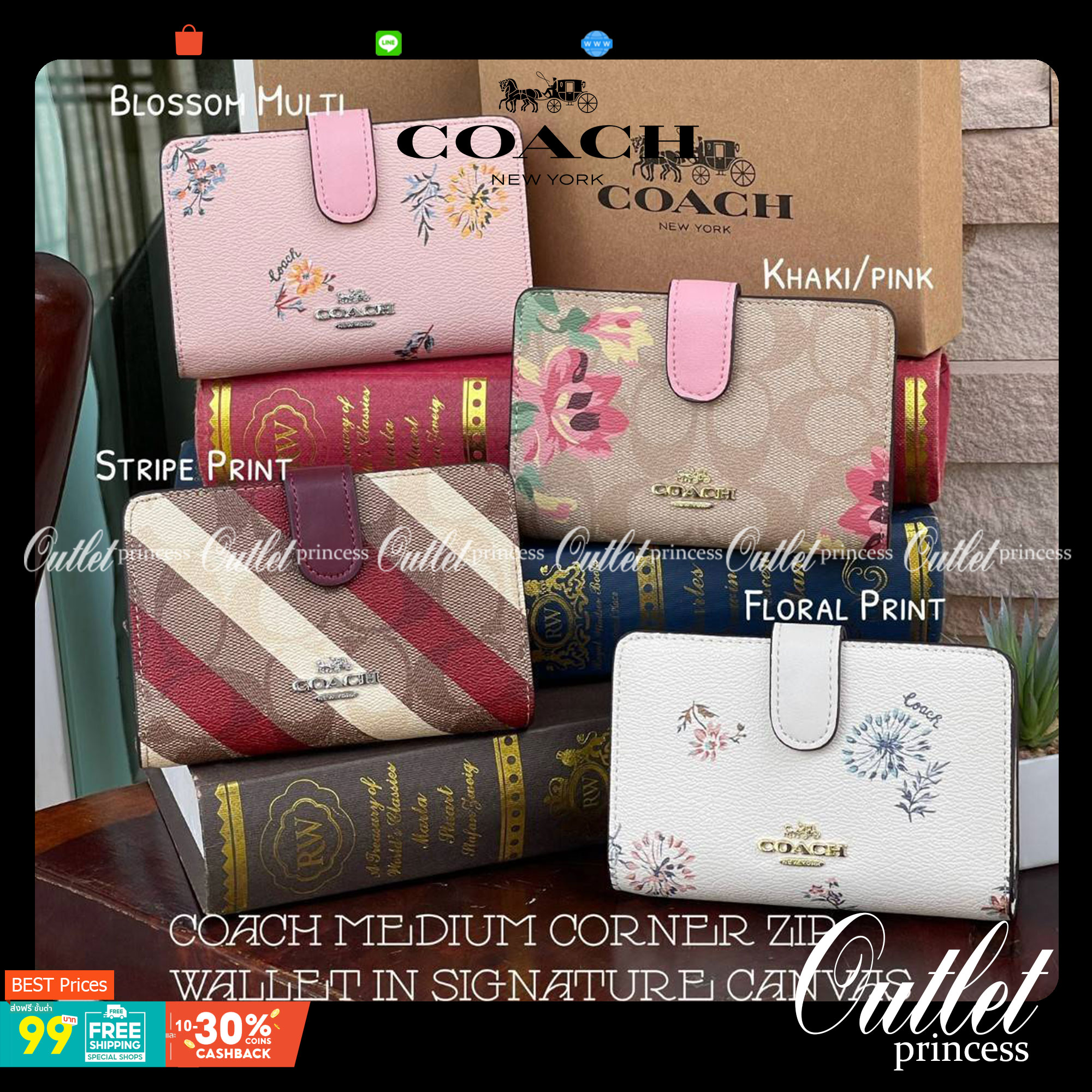 COACH MEDIUM CORNER ZIP WALLET IN SIGNATURE CANVAS กระเป๋าสตางค์ขนาดกลางที่ถือว่าเป็นไอเทม Must Have ของทุกเพศทุกวัยที่ต้องพกติดตัวไว้ตลอดเวลา เพราะนอกจากจะช่วยจัดเก็บเงิน บัตรประชาชน บัตรเครดิตและต่าง ๆ ให้เป็นระเบียบเรียบร้อยยังต้องคำนึงถึงประโยชน์ใช้สอ