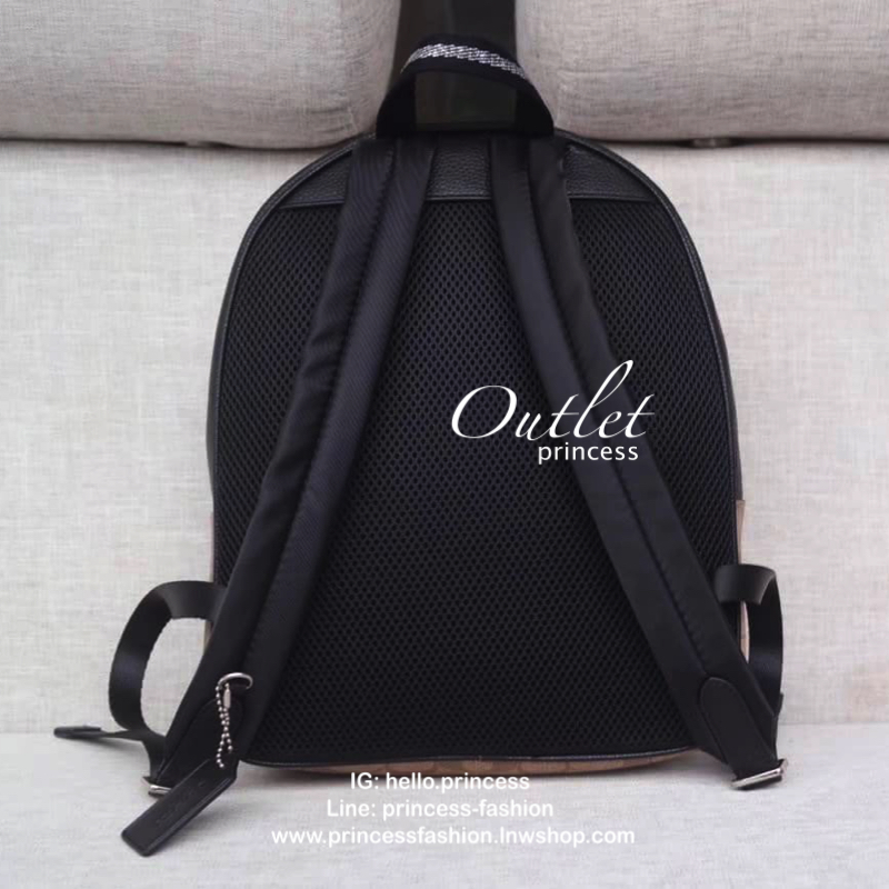 COACH VALE BACKPACK WITH SIGNATURE CANVAS DETAIL (COACH F76747) KHAKI BLACK MULTI/SILVER Refined pebble leather and Signature coated canvas| Inside zip pocket| Zip closure, fabric lining| Top