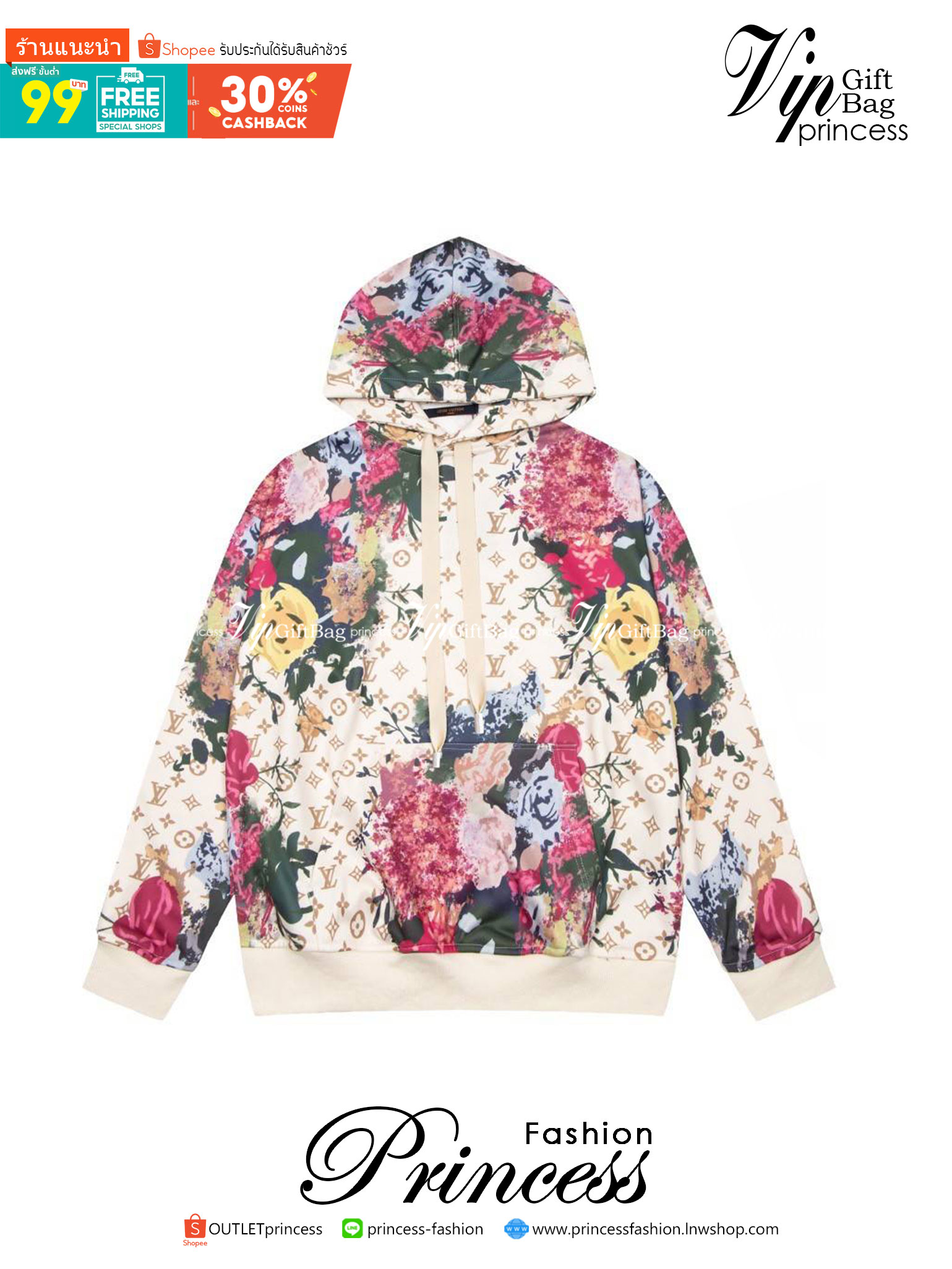 LV Flower Hoodie / LOUIS VUITTON Hoodie Flower เกรดออริจินอล มีป้ายแท็กที่คอเสื้อ ใส่ได้ทั้งผู้หญิงผู้ชาย พร้อมส่งที่ไทย ภาพสินค้าถ่ายจากงานขายจริง ใช้งานต่างประเทศได้