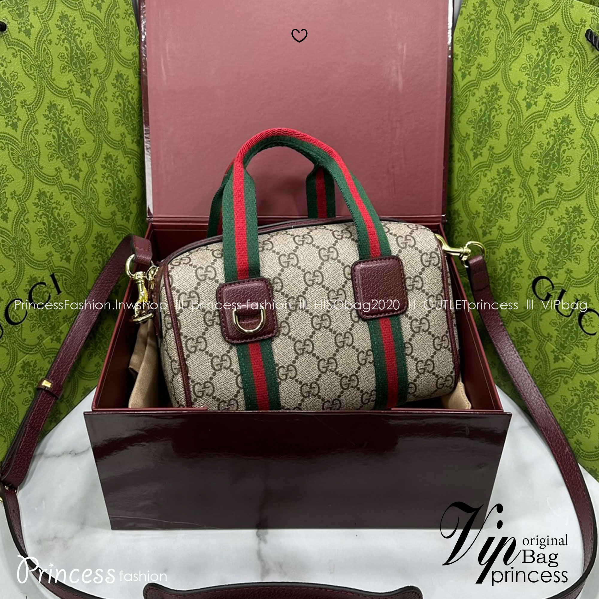 ORI หนังแท้ | GUCCI Mini GG handbag Soft Supreme 20cm / GUCCI Keepall Bag กระเป๋าสะพายทรงหมอนใบเล็ก สไตล์นี้ตีความรูปทรงกระเป๋าบอสตันโฉมใหม่ด้วยรายละเอียดผ้าแคนวาสแถบ Web