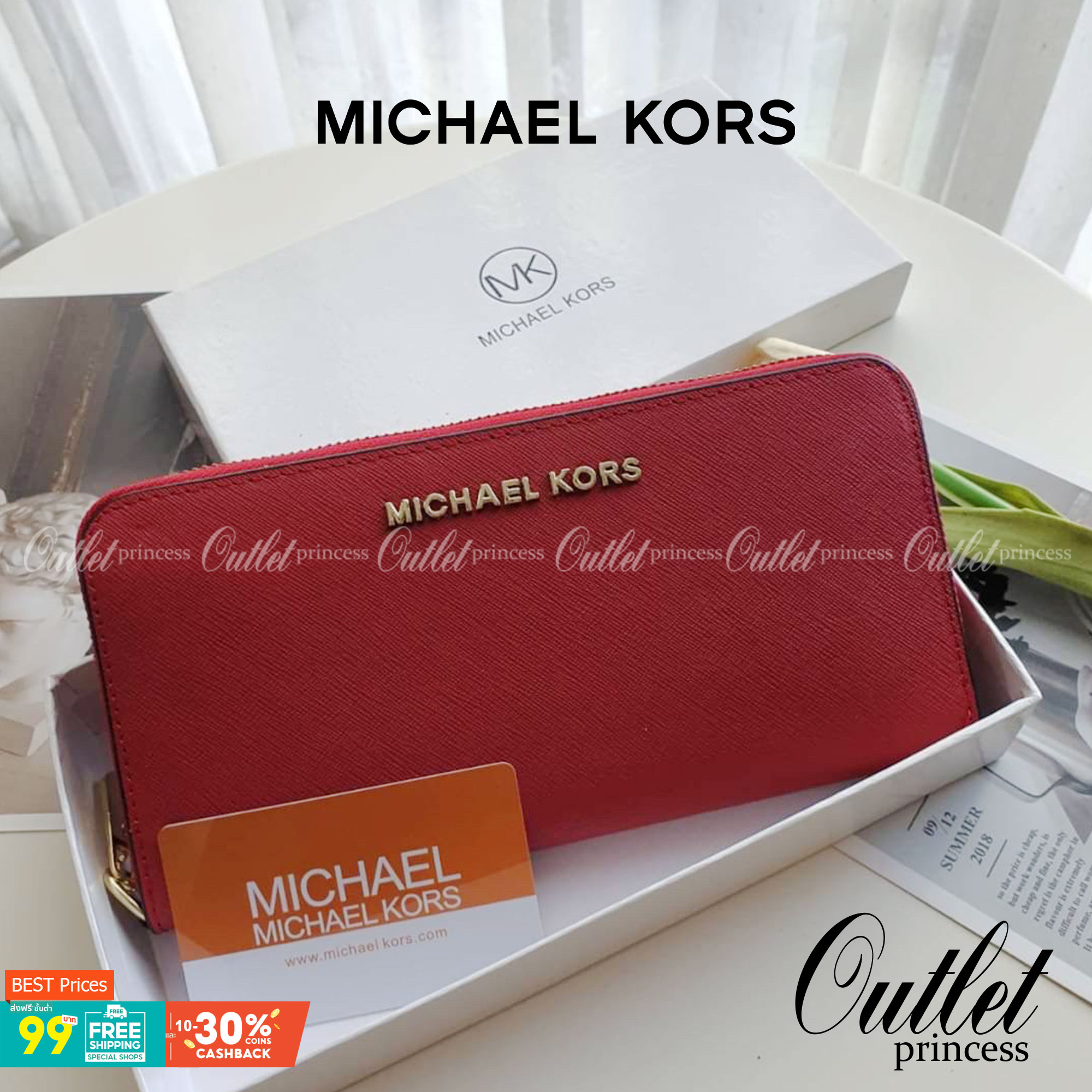 MICHAEL KORS SAFFIANO WALLET กระเป๋าสตางค์ใบยาว หนัง SAFFIANO ซิปรอบ สวยหรู มาก อะไหล่ปั้มโลโก้แบรนด์ ด้านในมีช่องใส่บัตร เยอะม้ากกก อีกด้านมีช่องแบงค์ + ซิปใส่เหรียญ จุของได้เยอะจริงๆ ได้ สวยหรูดูดี อุปกรณ์ครบ รีบคว้าเลยคะ!