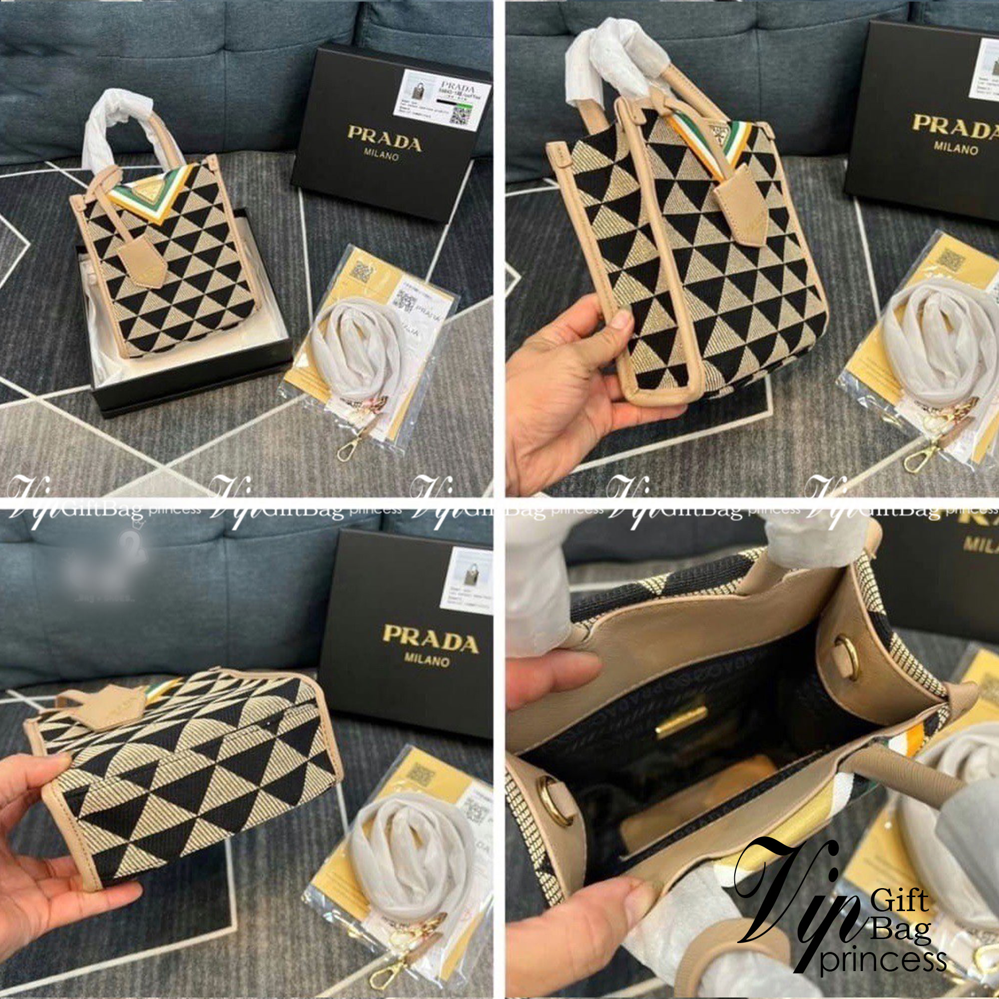 Prada Tote Bag / Prada Symbole jacquard fabric handbag กระเป๋าพราด้าทรงชอปปิ้ง หน้าติดอะไหล่โลโก้แบรนด์สีทอง มีให้เลือกใช้งาน 3 ขนาด งานชนชอปใช่งานง่าย สวยมงลงมากค่า แบบใหม่ล่าสุดจากแบรนด์ดัง จัดให้แบบเลิศๆ กับกระเป๋าทรงโท้ท สวยเอกลักษณ์ ภายในโล่งกว้างมาก