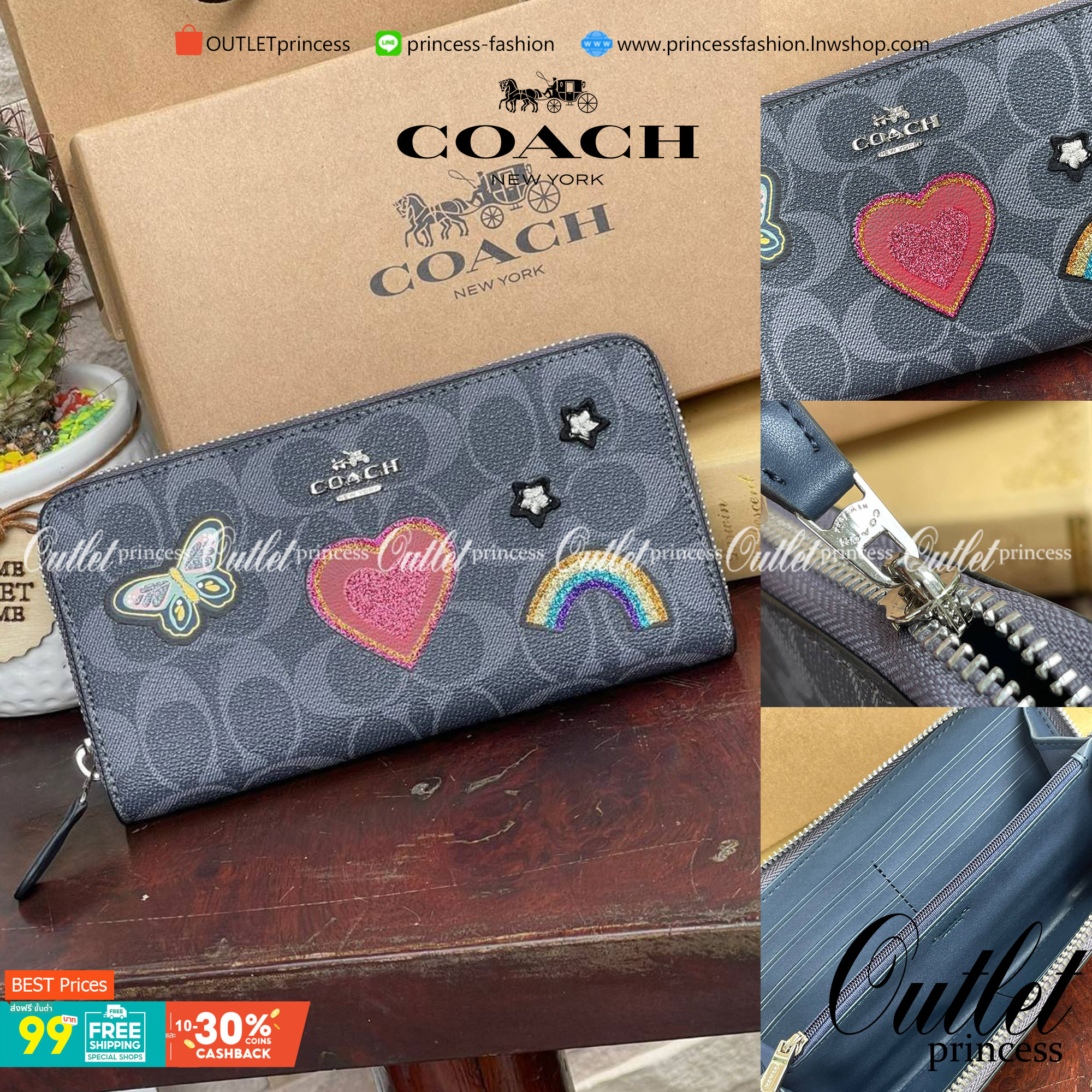 COACH ACCORDION ZIP WALLET IN SIGNATURE CANVAS กระเป๋าสตางค์ใบยาวนี้ที่เหมาะกับการใช้งานทุกรูปแบบ นอกจากเพิ่มความมั่นใจแล้ว ยังทำให้ชีวิตของเราง่ายขึ้นอีกด้วย โดยการเปิดปิดแบบซิปรอบ สามารถใส่ธนบัตร เหรียญ บัตรต่างๆได้หลายใบเลยทีเดียว ขนาดของกระเป๋าสามารถถ