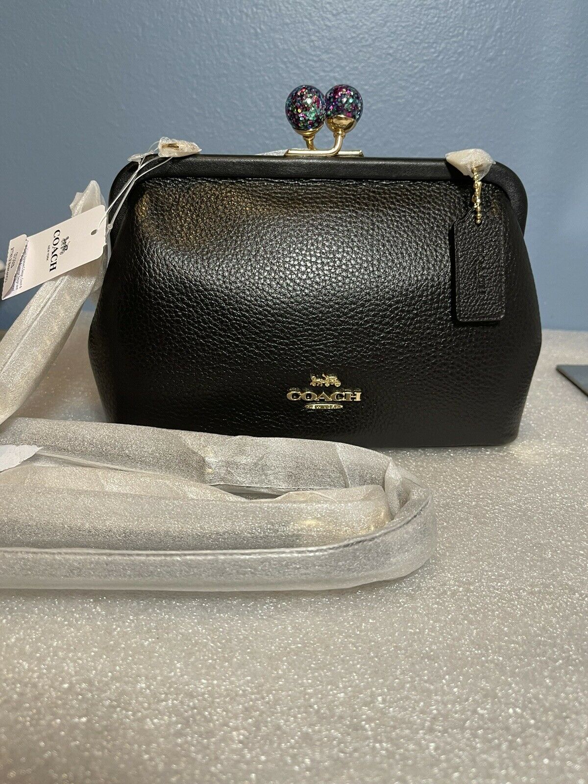 ของแท้ 💯% COACH C1451 NORA KISSLOCK CROSSBODY PEBBLE LEATHER BAG IN BLACK