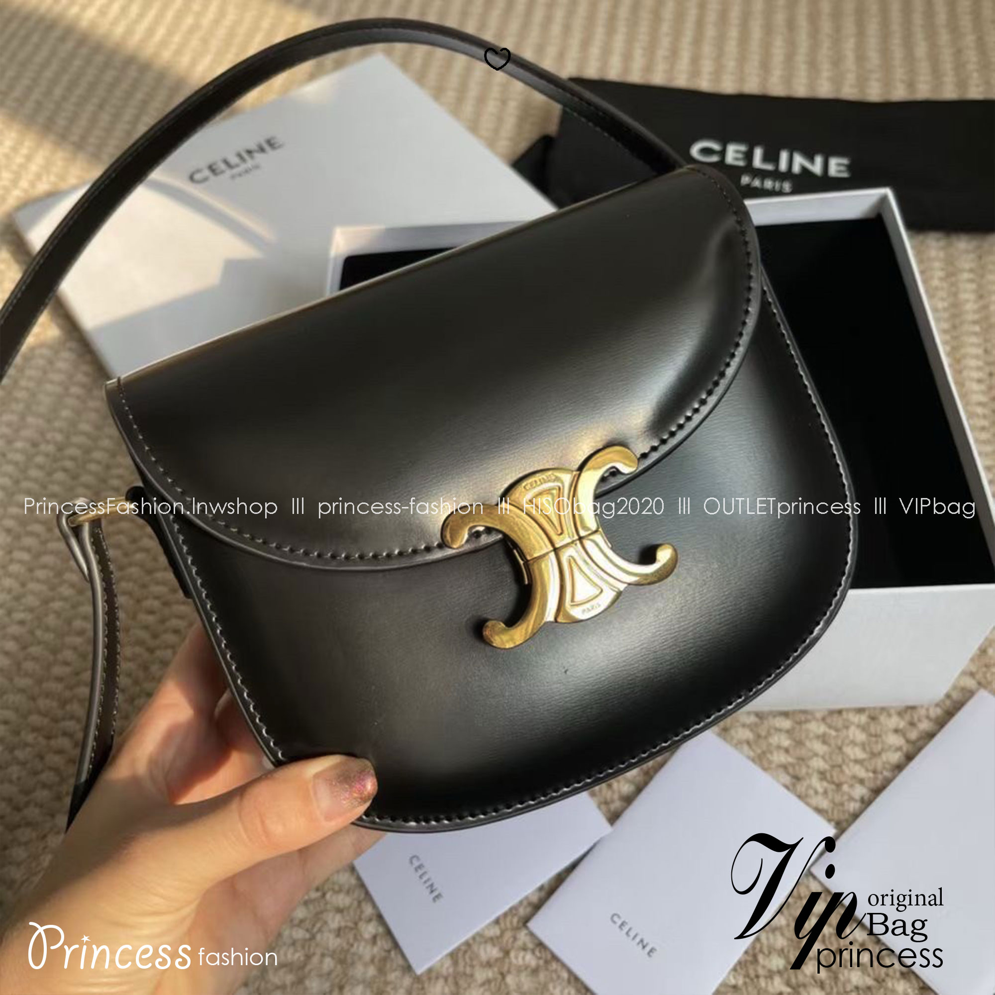 ORI หนังแท้ | CELINE BESACE CLEA IN SHINY LEATHER กระเป๋าสะพายทรงสวย โค้งมนอยู่ทรงพร้อมโลโก้หน้าสีทองสวยหรู Best item ดีไซน์เรียบหรูดูแพง ฮิตสุดในเกาหลี ใช้ได้ทั้งชายหญิง