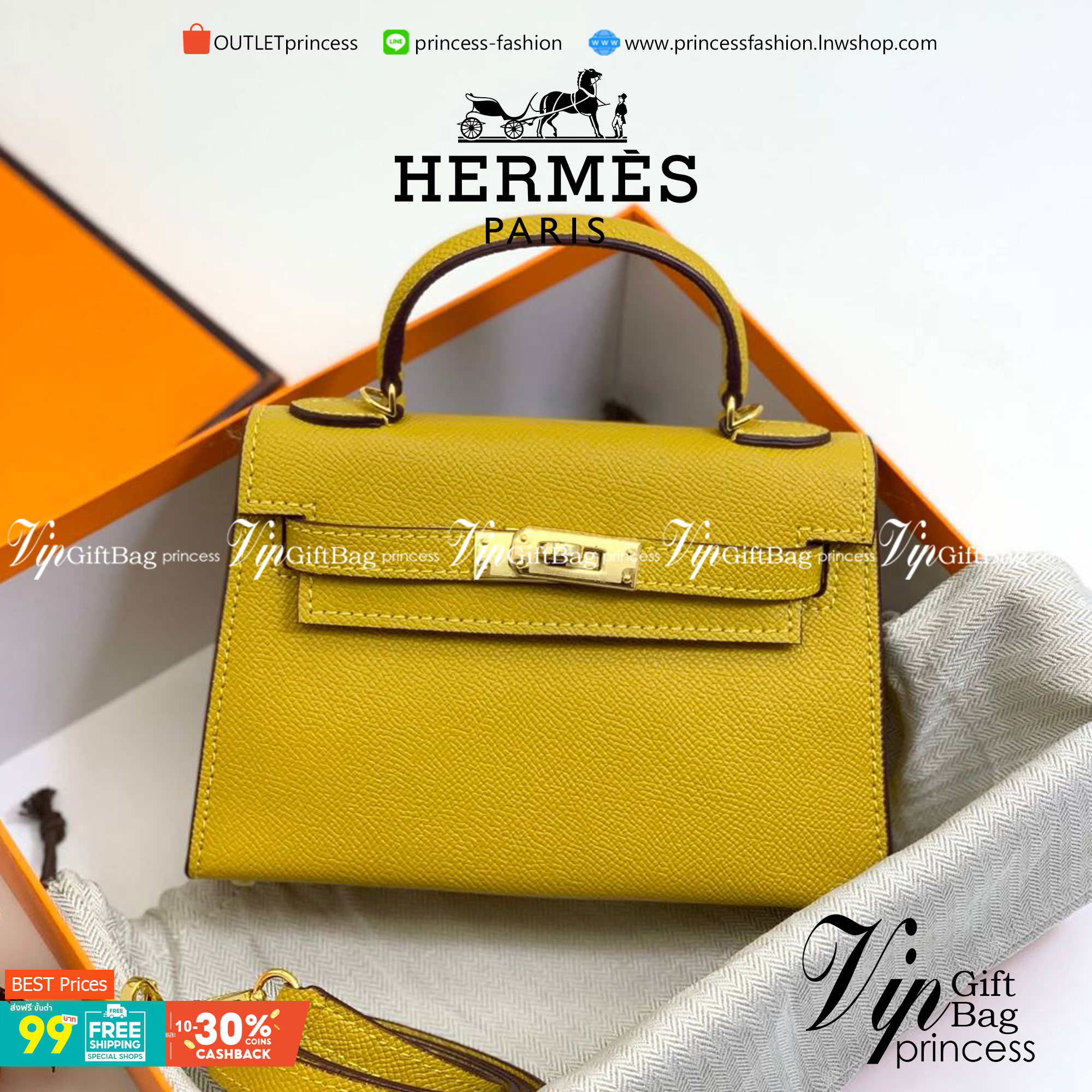 VIP หนังแท้ 】HERMES KELLY 20 MINI SELLIER GOLD EPSOM GOLD HARDWARE
