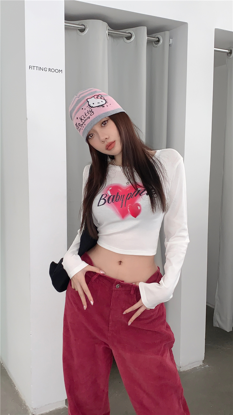 พร้อมส่ง 🧂🥡 Lady crop เสื้อครอปแขนยาวพิมพ์ลายเก๋มาก (IN38367)