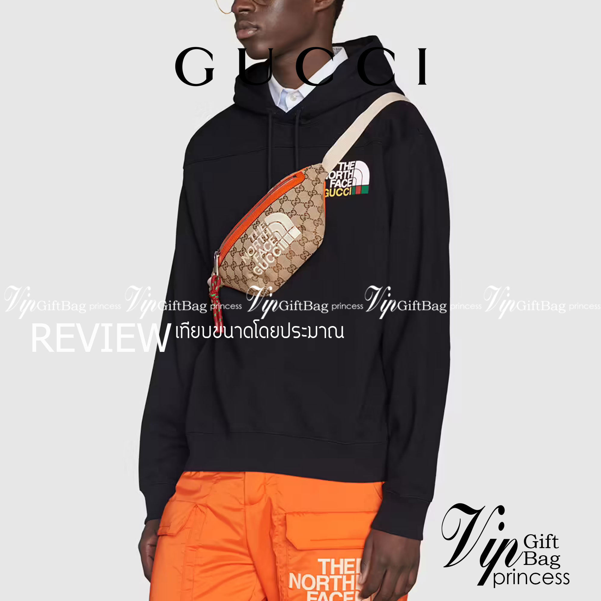 หนังแท้ The North Face x Gucci belt bag พร้อมส่งที่ไทย
