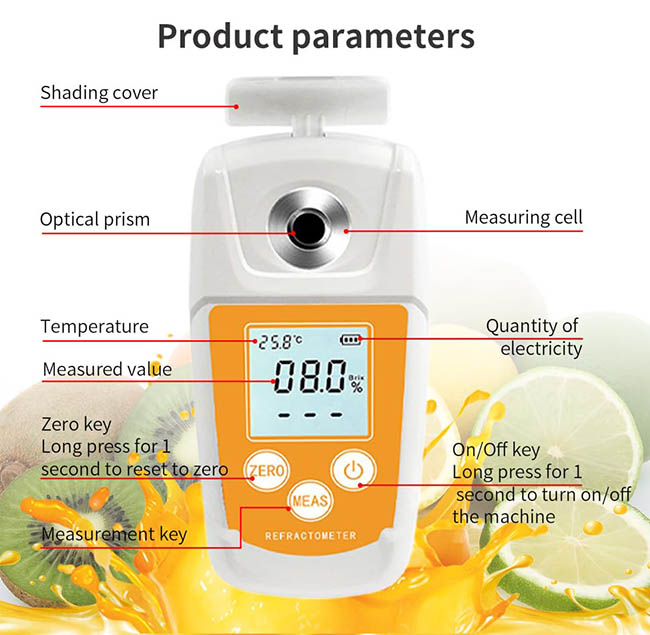 เครื่องวัดความหวานระบบดิจิตอล ใช้วัดความหวานผลไม้ เครื่องดื่ม แคนตาลูป เมล่อน น้ำมะพร้าว ทุเรียน น้ำส้ม น้ำองุ่น ช่วงวัด 0-55% Brix