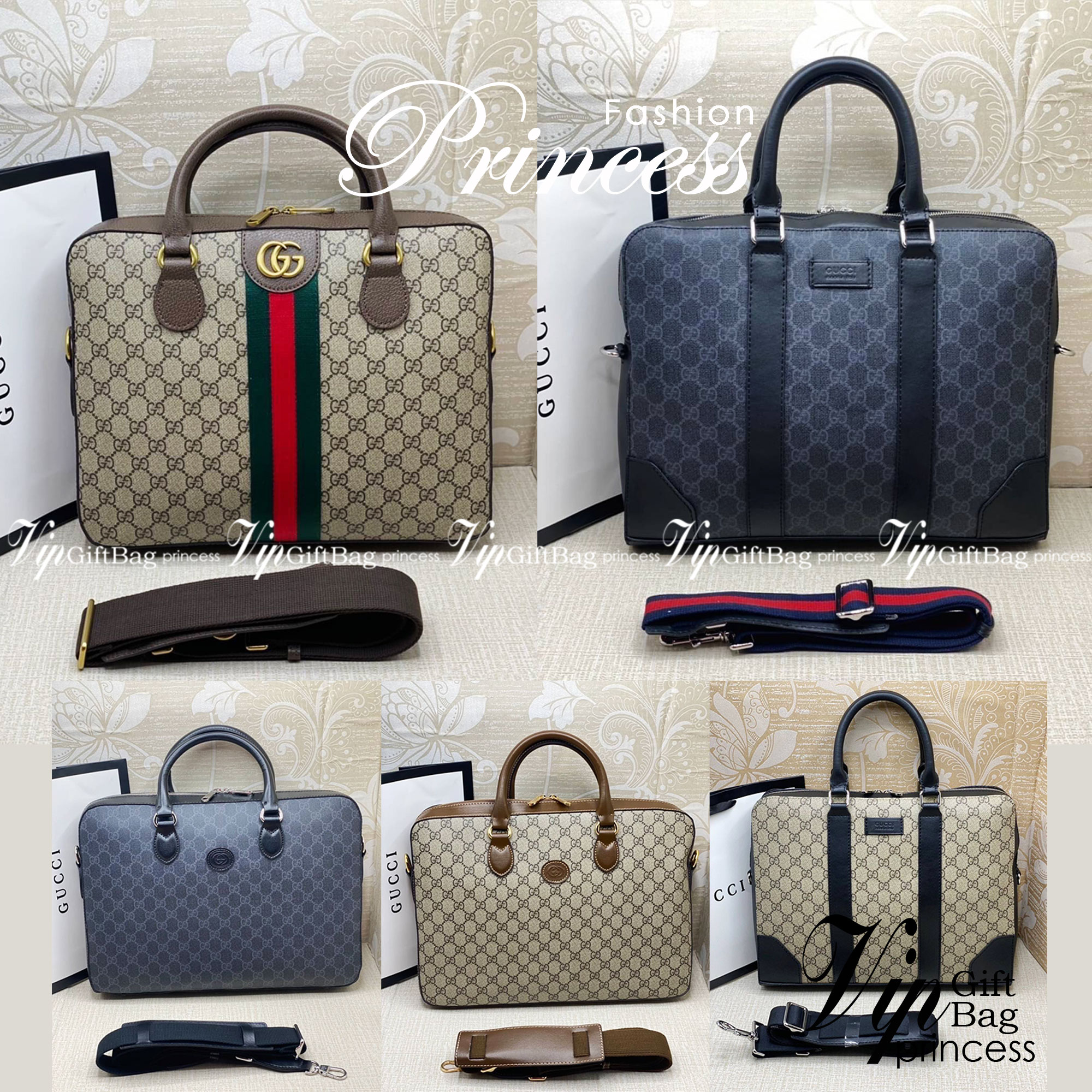 Gucci GG Supreme Briefcase พร้อมส่งที่ไทย ภาพสินค้าถ่ายจากงานจริง GG Supreme work bag with Web shoulder strap