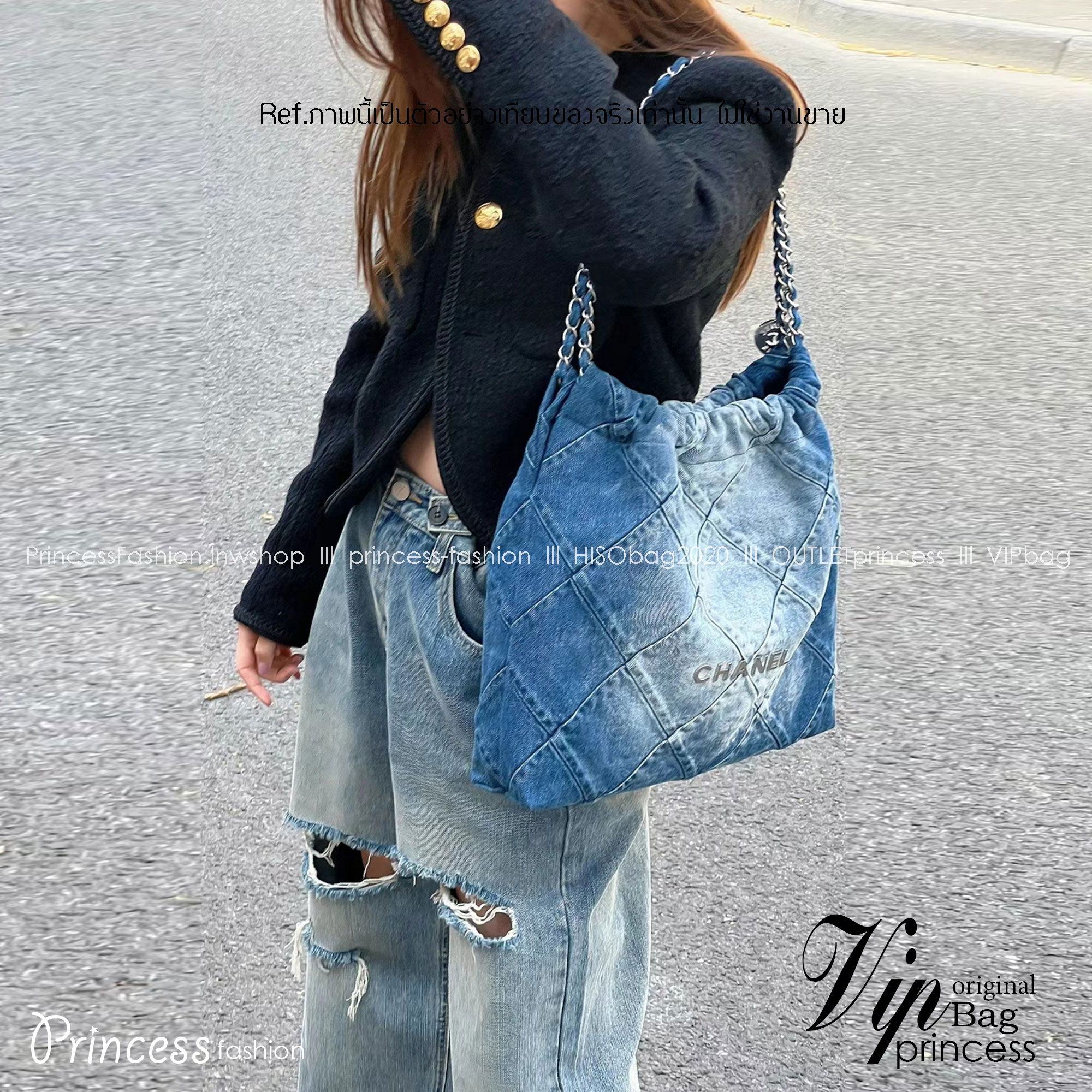 CHANEL Denim Quilted Chanel 22 Blue / Chanel 22 Handbag Denim พร้อมส่ง กระเป๋าสะพายยีนส์ เท่ๆ คูลๆ งานเดนิมฟอกดีเทลความสวยมากมาย ภายในโล่งกว้าง จุของได้สบายๆ