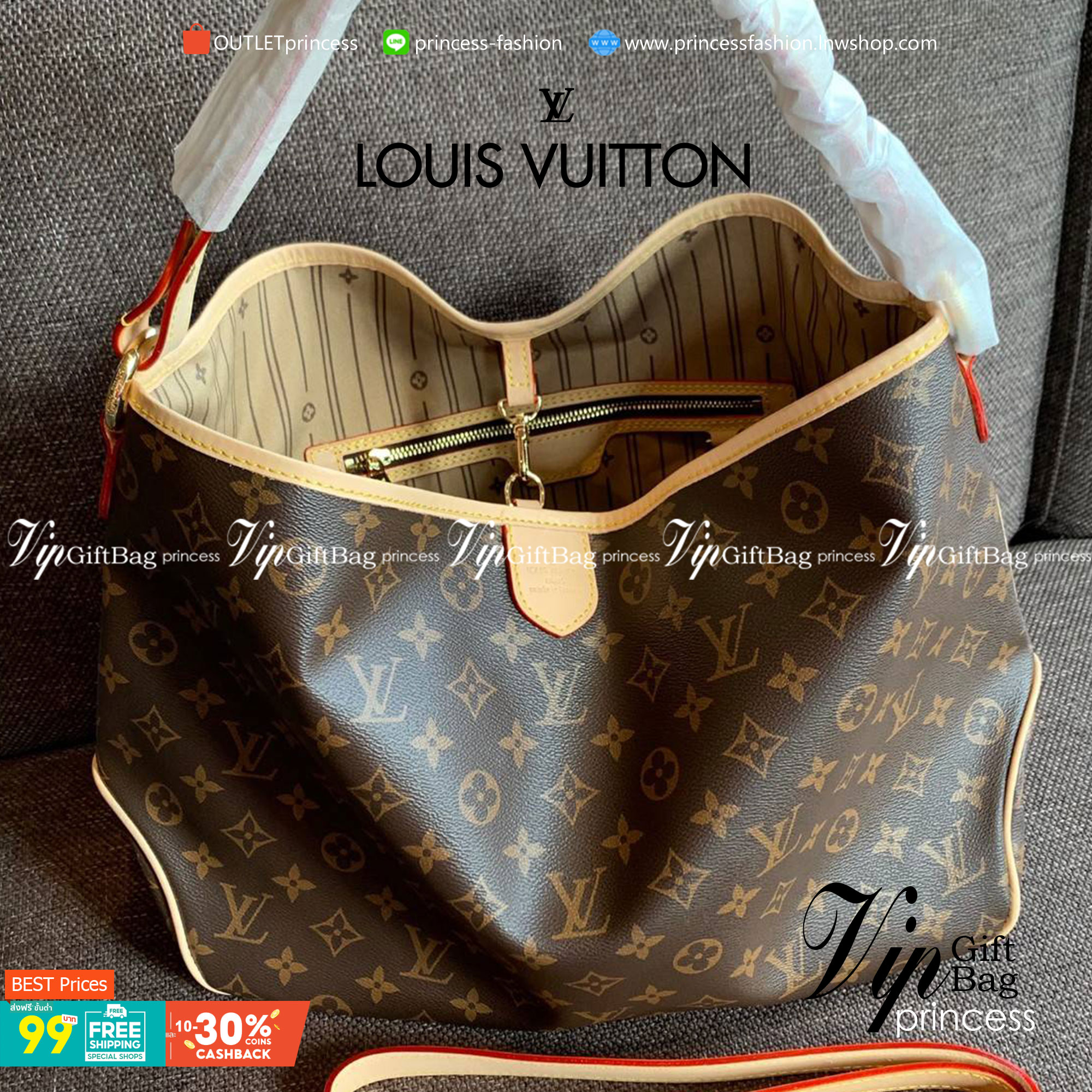 ชอบๆใบใหญ่ ใส่ได้เยอะจริงๆค่าา!! LOUIS VUITTON MONOGRAM DELIGHTFUL ((M)) ((PREMIUM GIFT LV)) พร้อมส่งค่ะสาวๆ กระเป๋าทรงสูง ใบใหญ่ หนังแกะสังเคราห์ นิ่มสวย ขอบหนังขัดสีธรรมชาติ((พื้นผิวจะมีสีดำๆ)) หูหิ้วปั้มโลโก้LV สวย