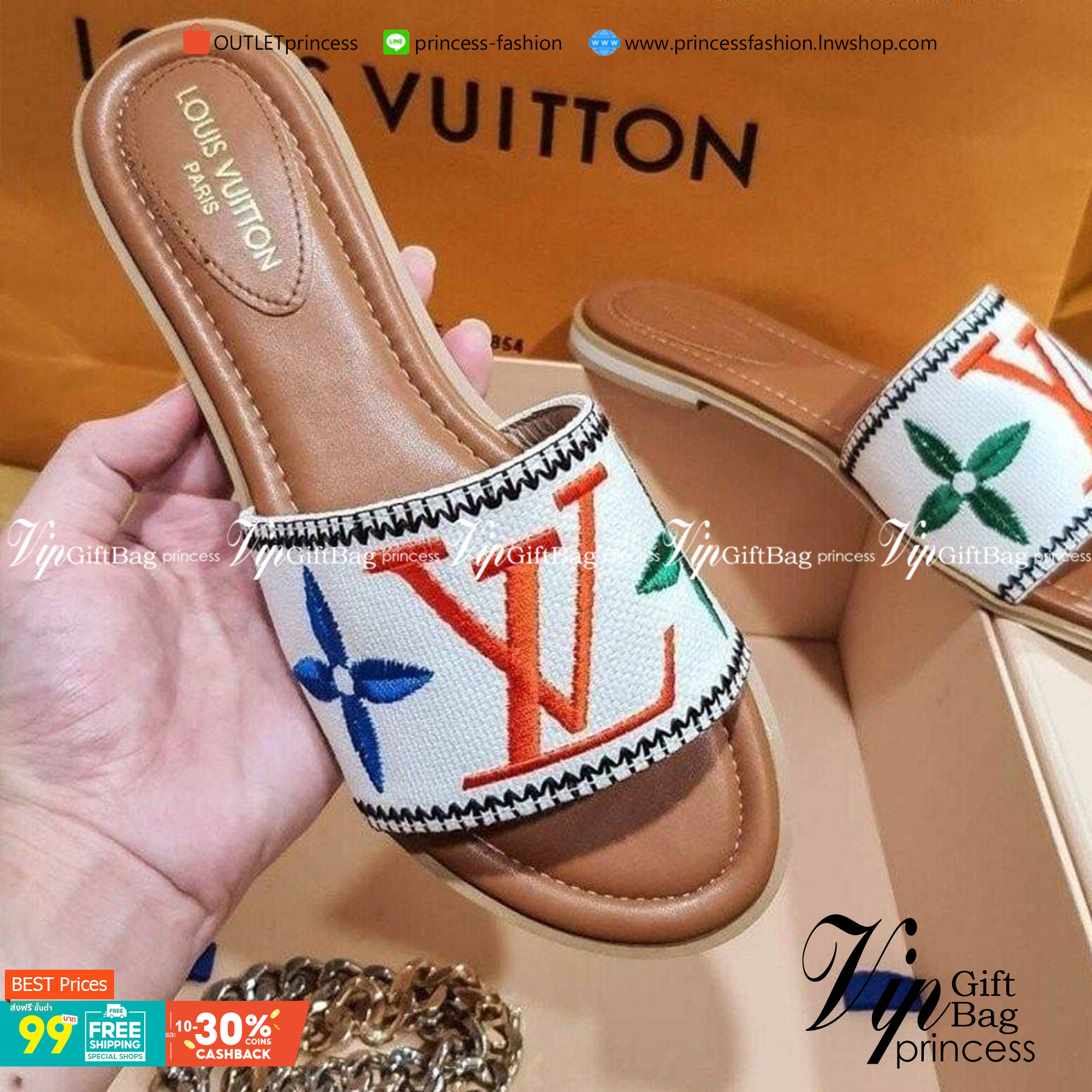 Louis Vuitton Sandals แตะ ชิล สวยหรู งานจริงสวยมาก ผ้าแคนวาส ปัก สวมใส่ง่าย น้ำหนักเบา แมทส์ชุดง่าย