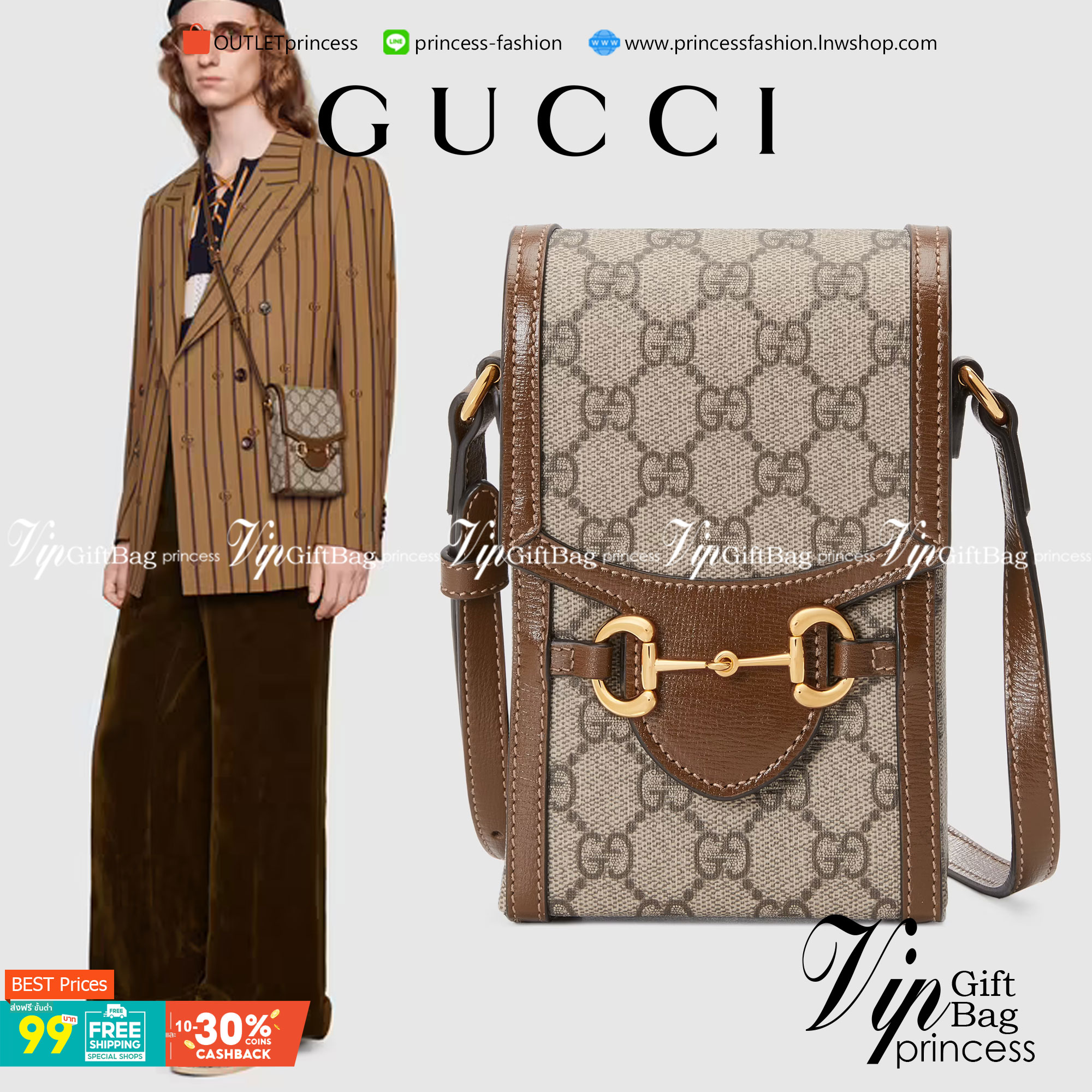 VIP GIFT 】หนังแท้ GUCCI Horsebit 1955 mini bag กระเป๋าสะพาย กระเป๋าใส่โทรศัพท์ งานแฟชั่นคลาสสิก ขอบหนังวัวแท้สีน้ำตาล อะไหล่สวย ดีไซต์สัญลักษณ์วงแหวนตามแบบฉบับ GUCCI มาพร้อมกล่องแบรนด์และสายสะพายยาวที่สามารถปรับระดับได้ พร้อมส่งให้สะพาย สวยๆ กันแล้ววันนี้