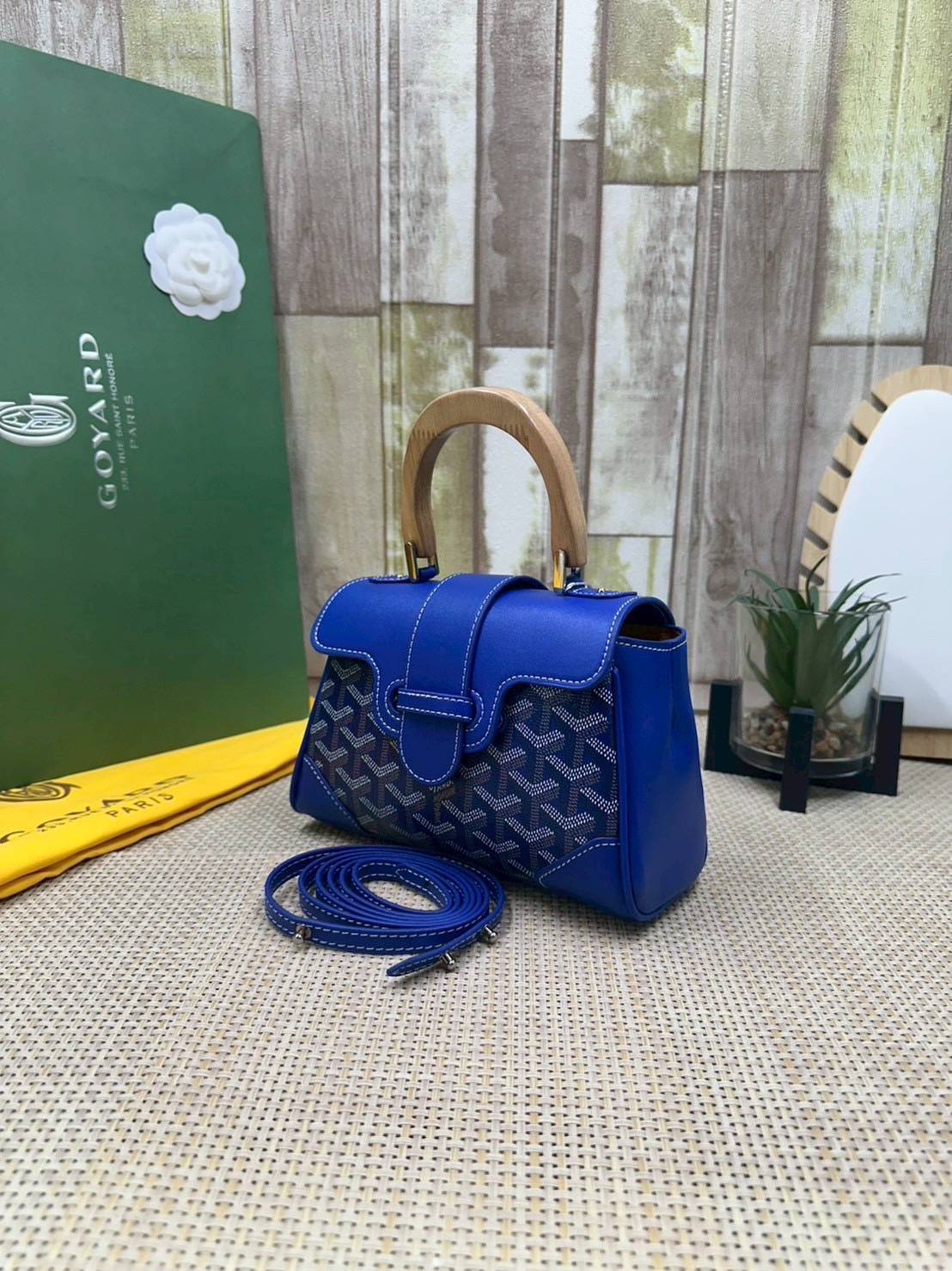 10 สี ORI หนังแท้ | GOYARD Saïgon Souple Mini Bag 20cm กระเป๋าถือ/สะพายดีไซน์หูจับไม้เป็นเอกลักษณ์ที่สวยหรูหราสง่างาม