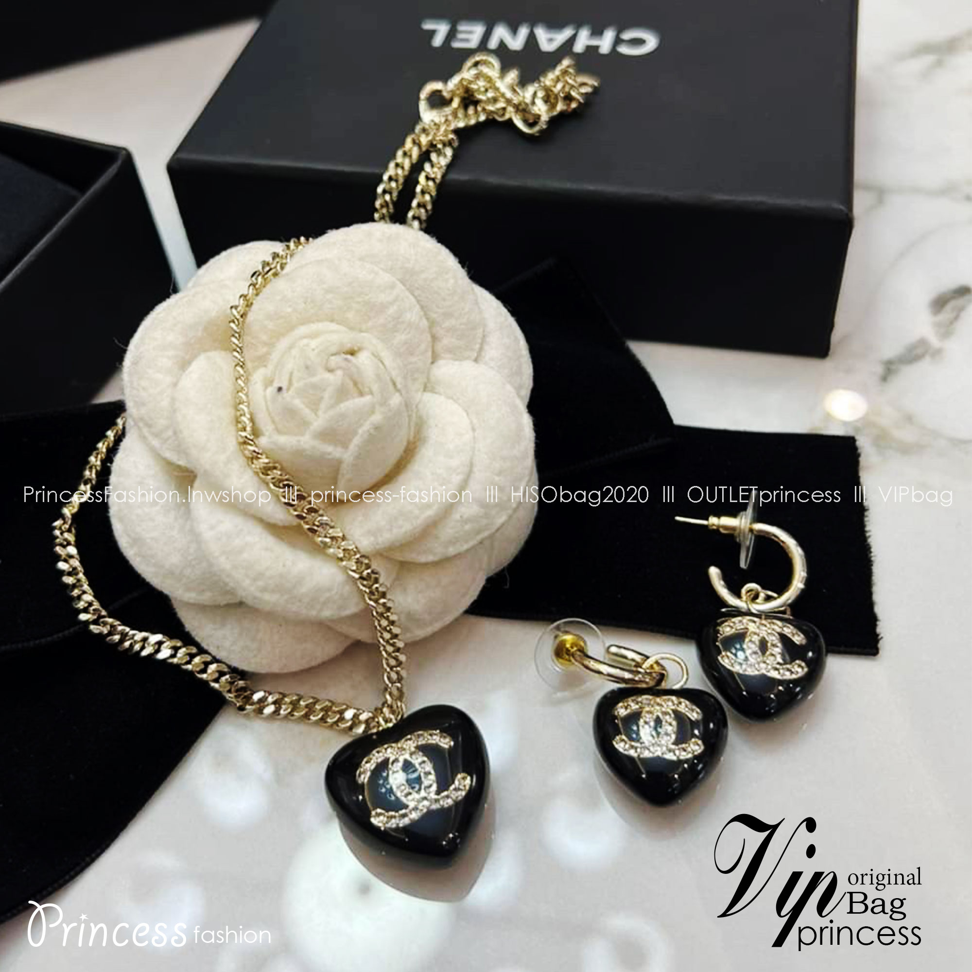 ซื้อ1ได้ถึง2ชิ้น ในเซ็ตเดียว CHANEL JEWELRY SET / Chanel earrings / Chanel necklace โทนดำ ชุดเครื่องประดับครบชุด สุดอลังการ